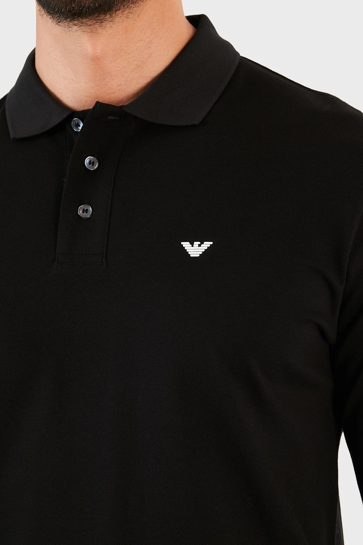 Emporio Armani % 100 Pamuk Düğmeli T Shirt Erkek Polo 8N1FQ0 1JTKZ 0999 SİYAH - 6