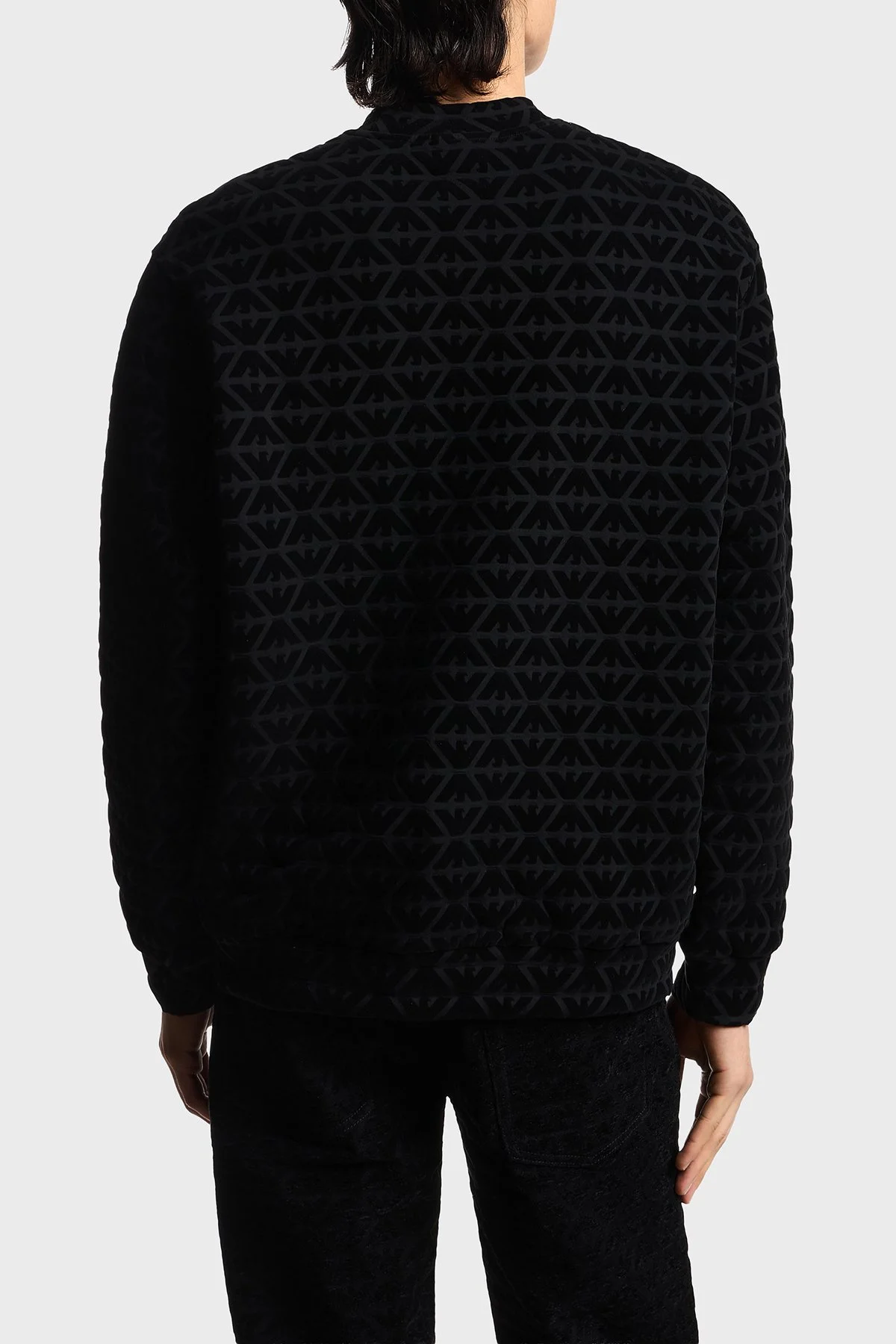 Emporio Armani Tamamı Kabartma Logolu Regular Fit Kadife Dokulu Erkek Sweat EM005164 AF10013 FC307 SİYAH - 3