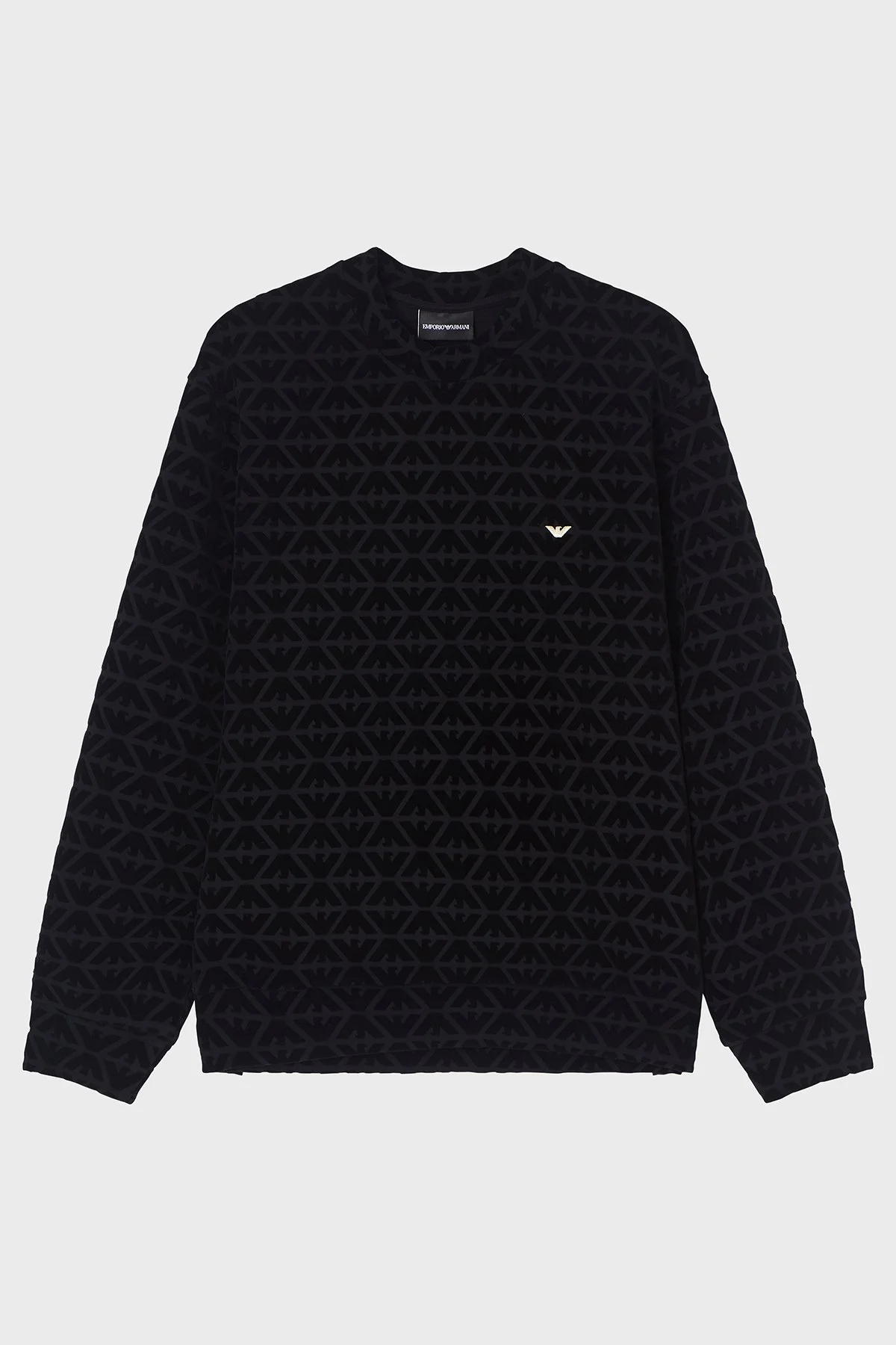 Emporio Armani Tamamı Kabartma Logolu Regular Fit Kadife Dokulu Erkek Sweat EM005164 AF10013 FC307 SİYAH - 5