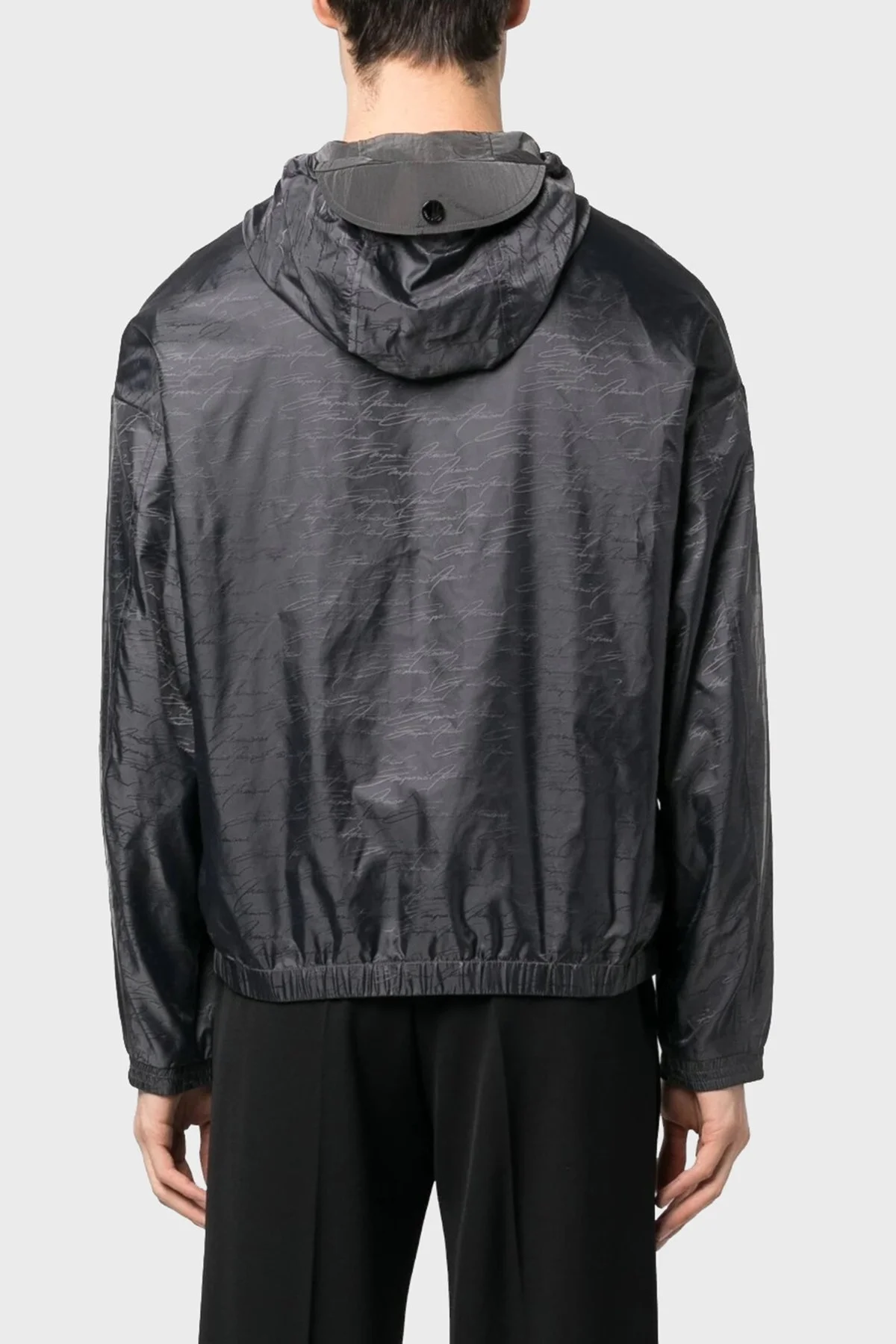 Emporio Armani Tamamı Logo Baskılı Kapüşonlu Regular Fit Erkek Mont 3R1BQ9 1NVSZ F073 SİYAH - 2