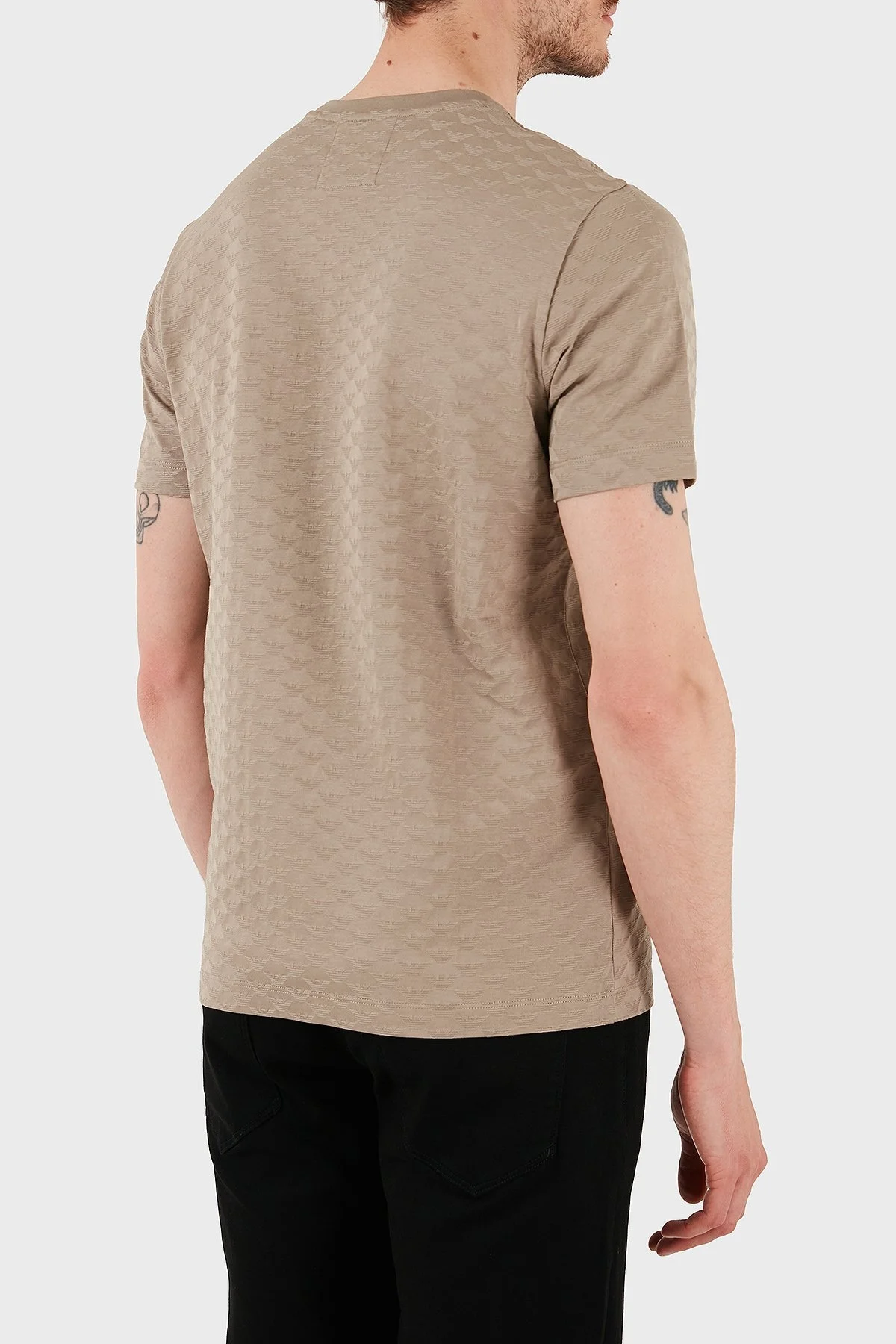 Emporio Armani Tamamı Logolu % 100 Pamuk Slim Fit Bisiklet Yaka Erkek T Shirt 8N1TL7 1JHWZ U6167 BEJ - 3