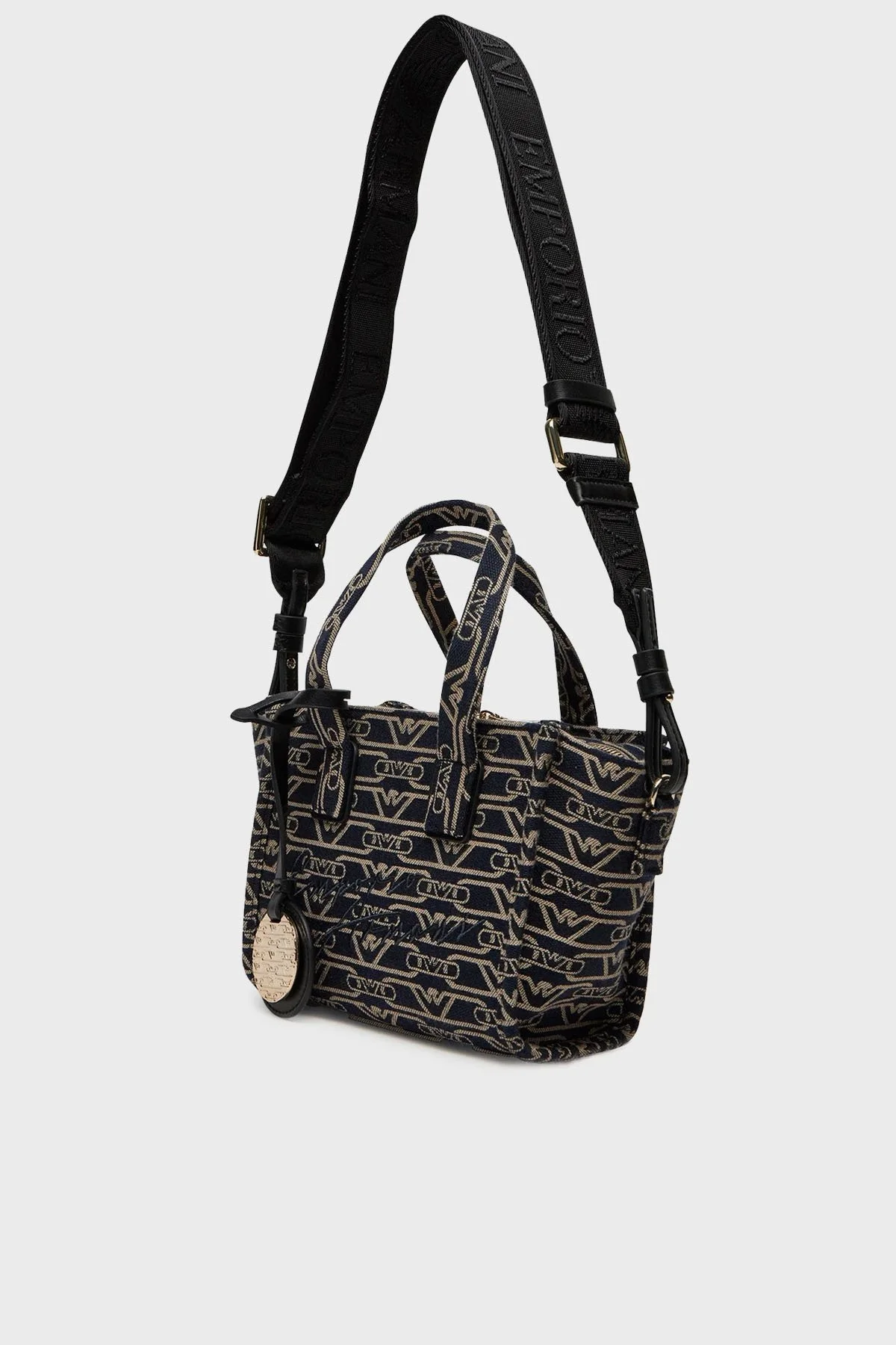 Emporio Armani Tamamı Logolu Çıkarılabilir Askılı Bayan Çanta EW000371 AF12993 FB237 EKRU-LACİVERT - 3