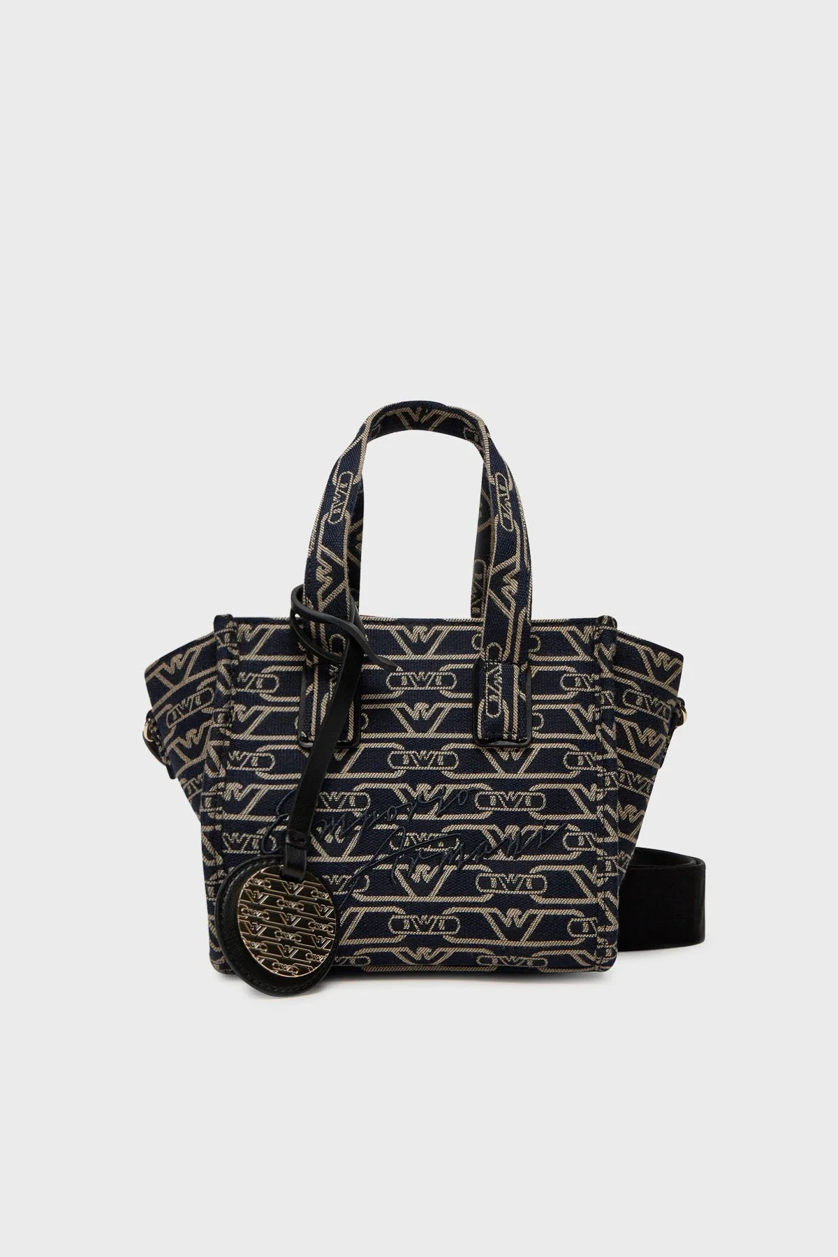 Emporio Armani Tamamı Logolu Çıkarılabilir Askılı Kadın Çanta EW000371 AF12993 FB237 EKRU-LACİVERT - 1