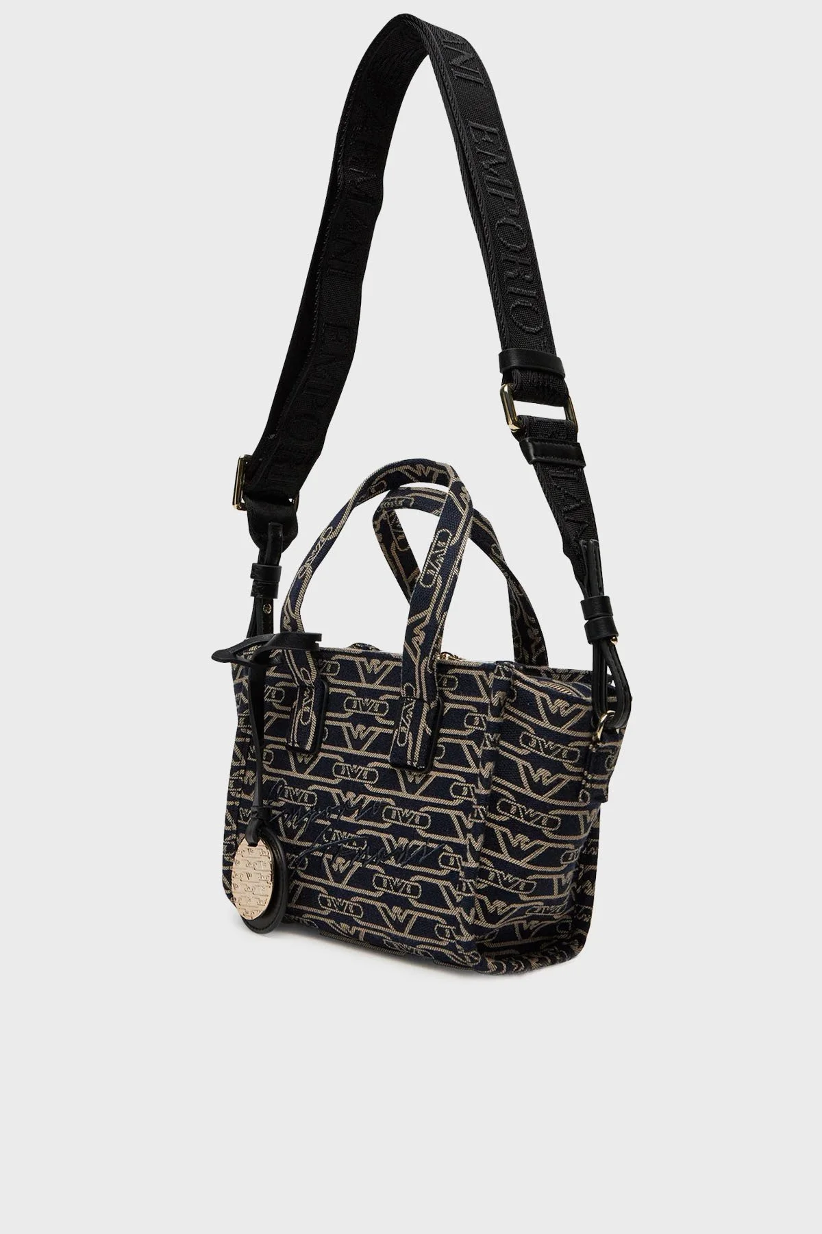Emporio Armani Tamamı Logolu Çıkarılabilir Askılı Kadın Çanta EW000371 AF12993 FB237 EKRU-LACİVERT - 3