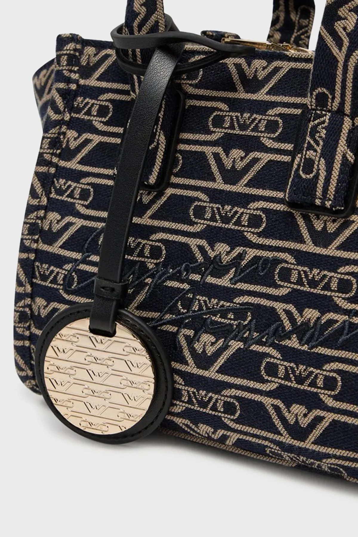Emporio Armani Tamamı Logolu Çıkarılabilir Askılı Kadın Çanta EW000371 AF12993 FB237 EKRU-LACİVERT - 4