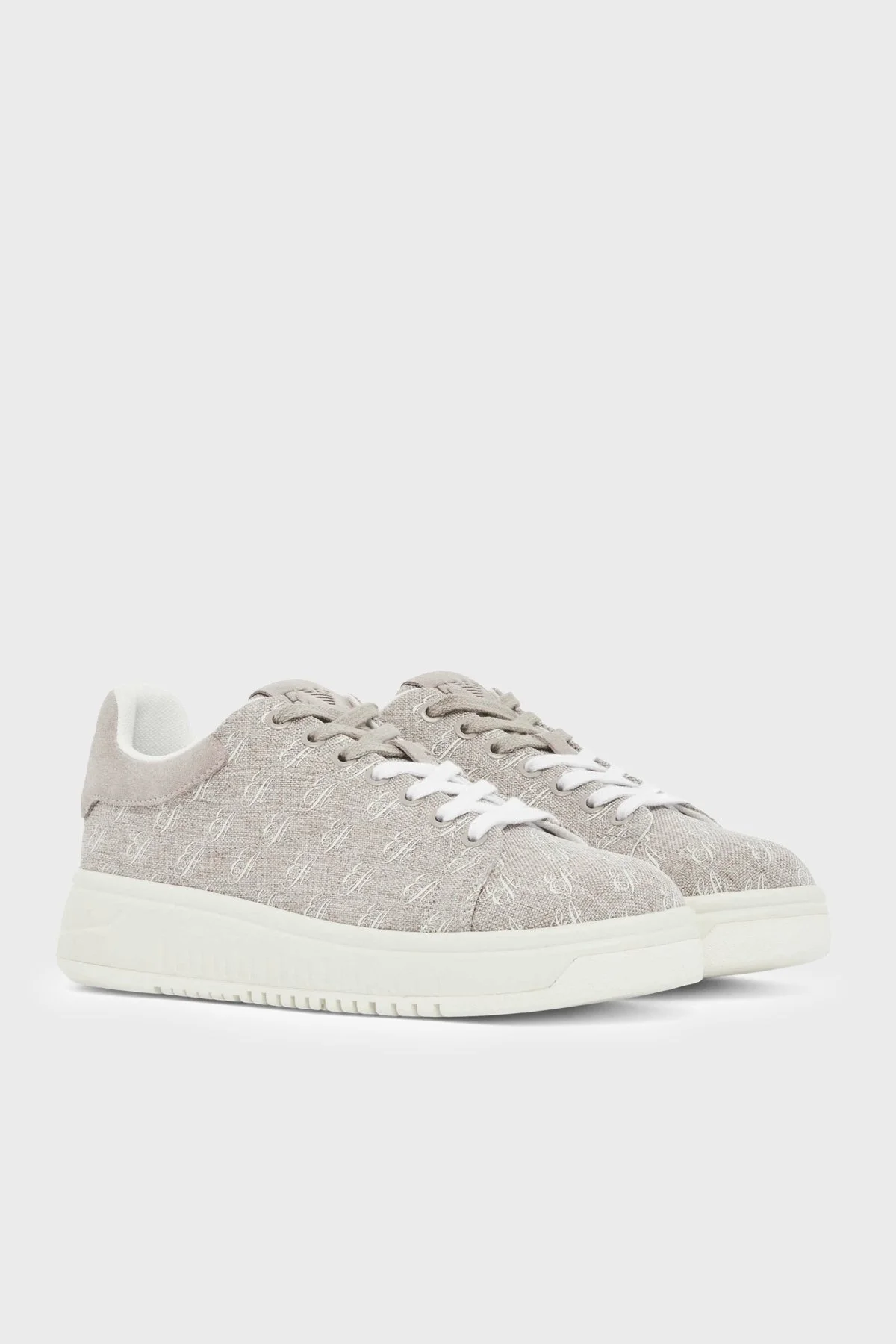 Emporio Armani Tamamı Logolu Kanvas Sneaker Kadın Ayakkabı EW003997 AF23350 U6154 GRİ - 3