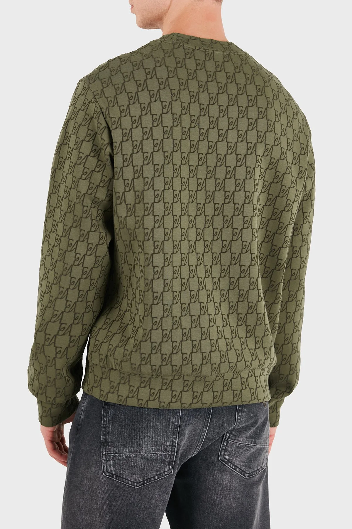 Emporio Armani Tamamı Logolu Pamuklu Bisiklet Yaka Erkek Sweat EM006874 AF10013 F7196 Haki - 3