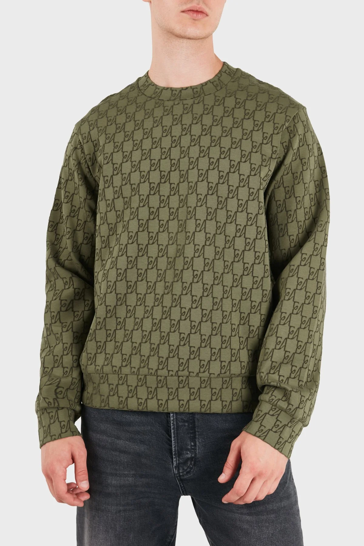 Emporio Armani Tamamı Logolu Pamuklu Bisiklet Yaka Erkek Sweat EM006874 AF10013 F7196 Haki - 4