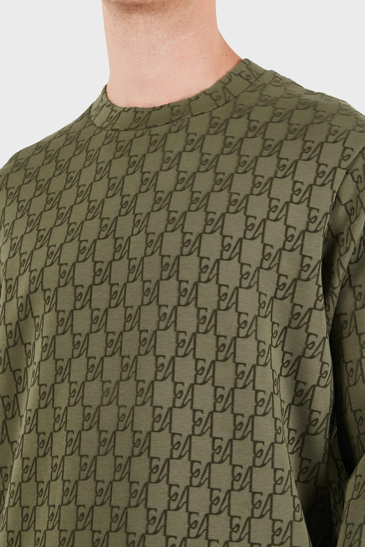 Emporio Armani Tamamı Logolu Pamuklu Bisiklet Yaka Erkek Sweat EM006874 AF10013 F7196 Haki - 5