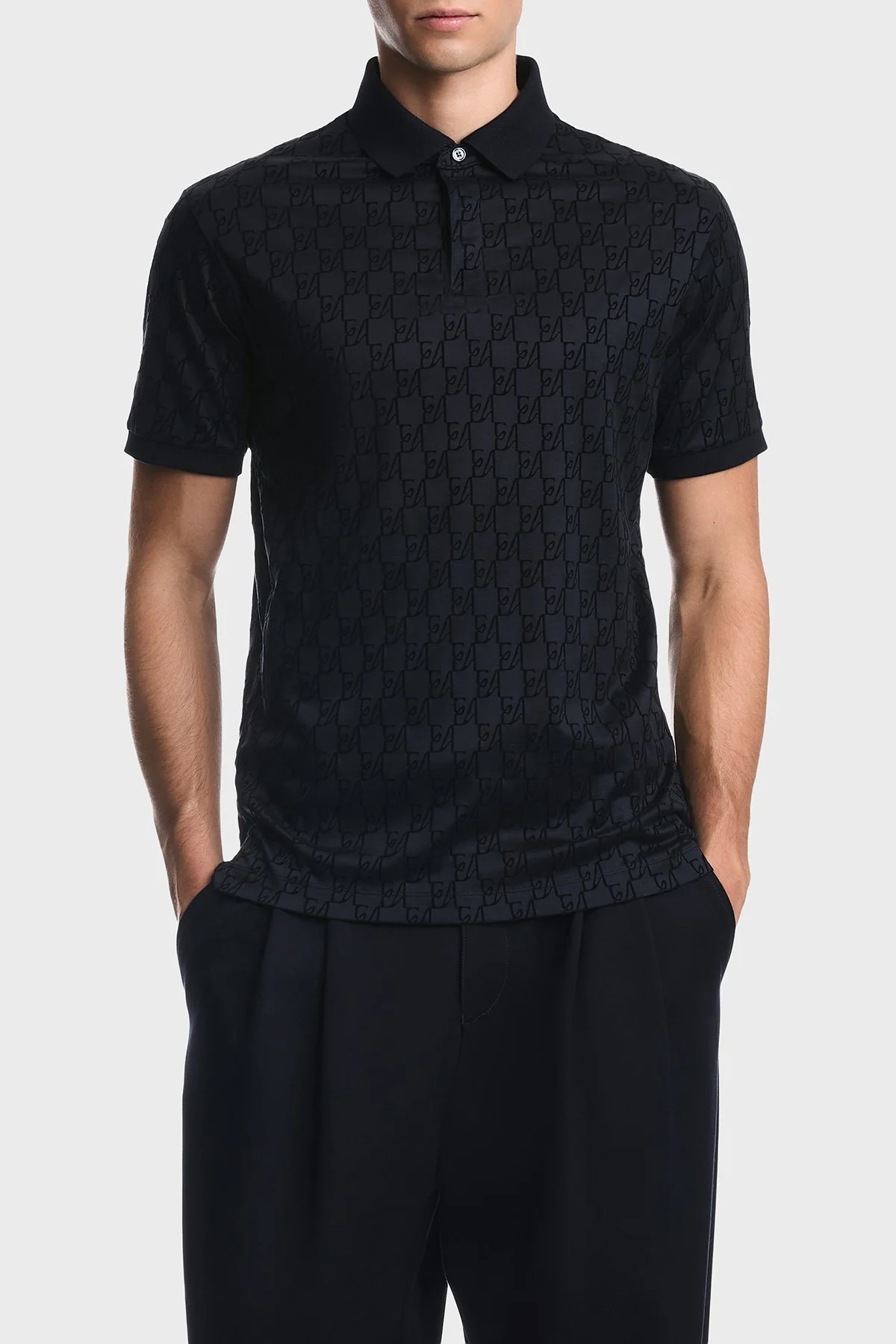 Emporio Armani Tamamı Logolu Pamuklu Regular Fit Erkek Polo EM007339 AF10017 FB569 Lacivert - 1