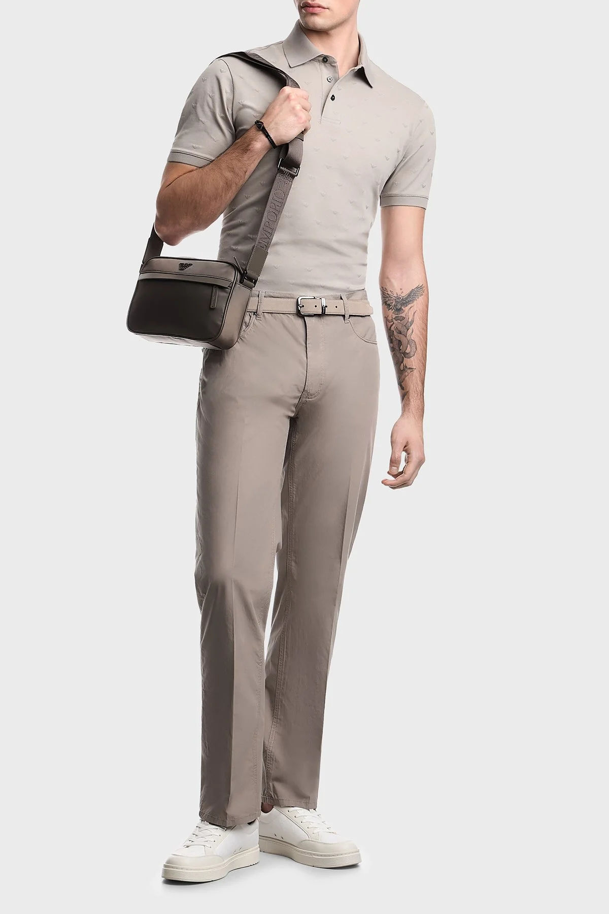 Emporio Armani Tamamı Logolu Pamuklu Slim Fit Düğmeli Erkek Polo EM004912 AF10762 F6219 GRİ - 2