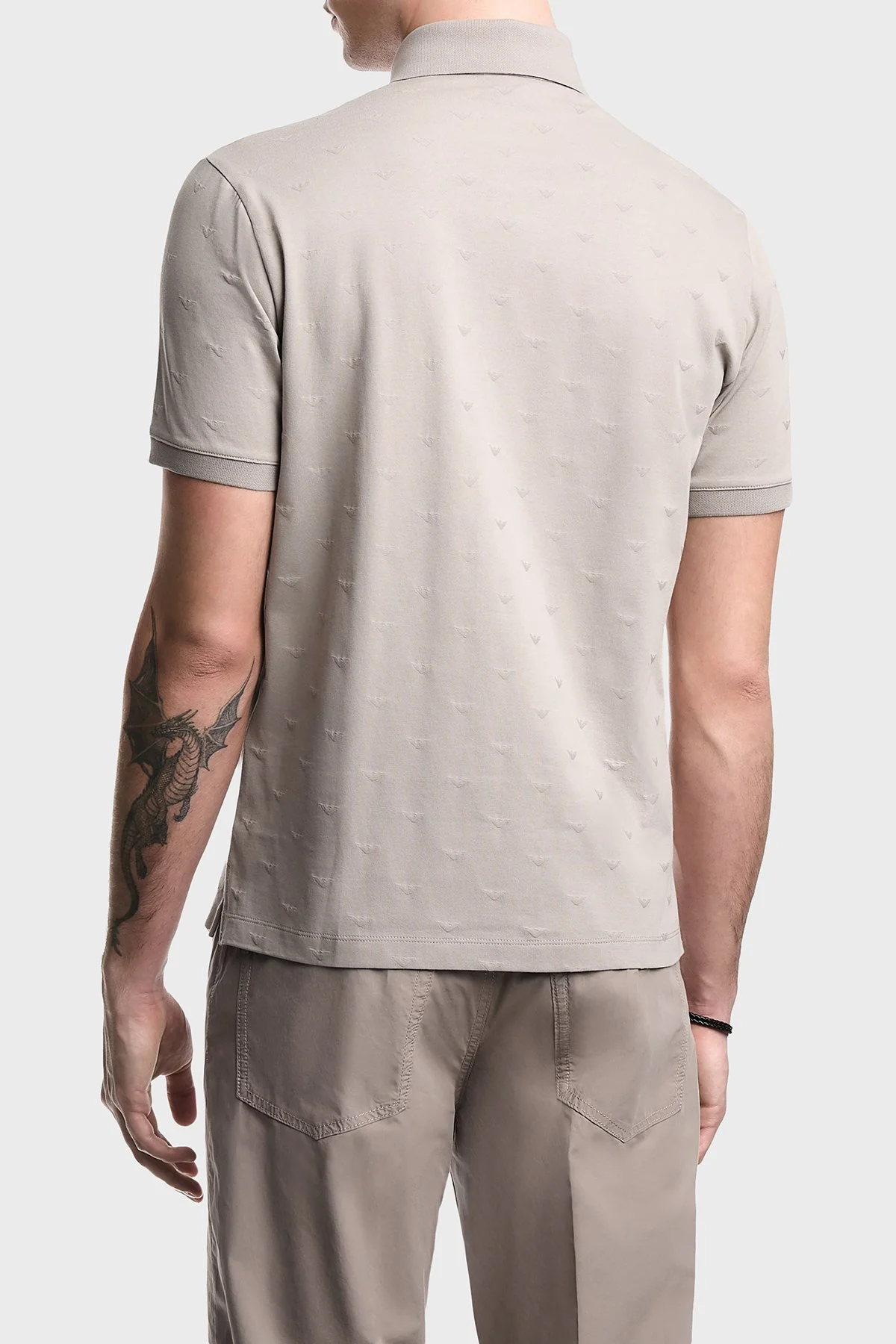 Emporio Armani Tamamı Logolu Pamuklu Slim Fit Düğmeli Erkek Polo EM004912 AF10762 F6219 GRİ - 3