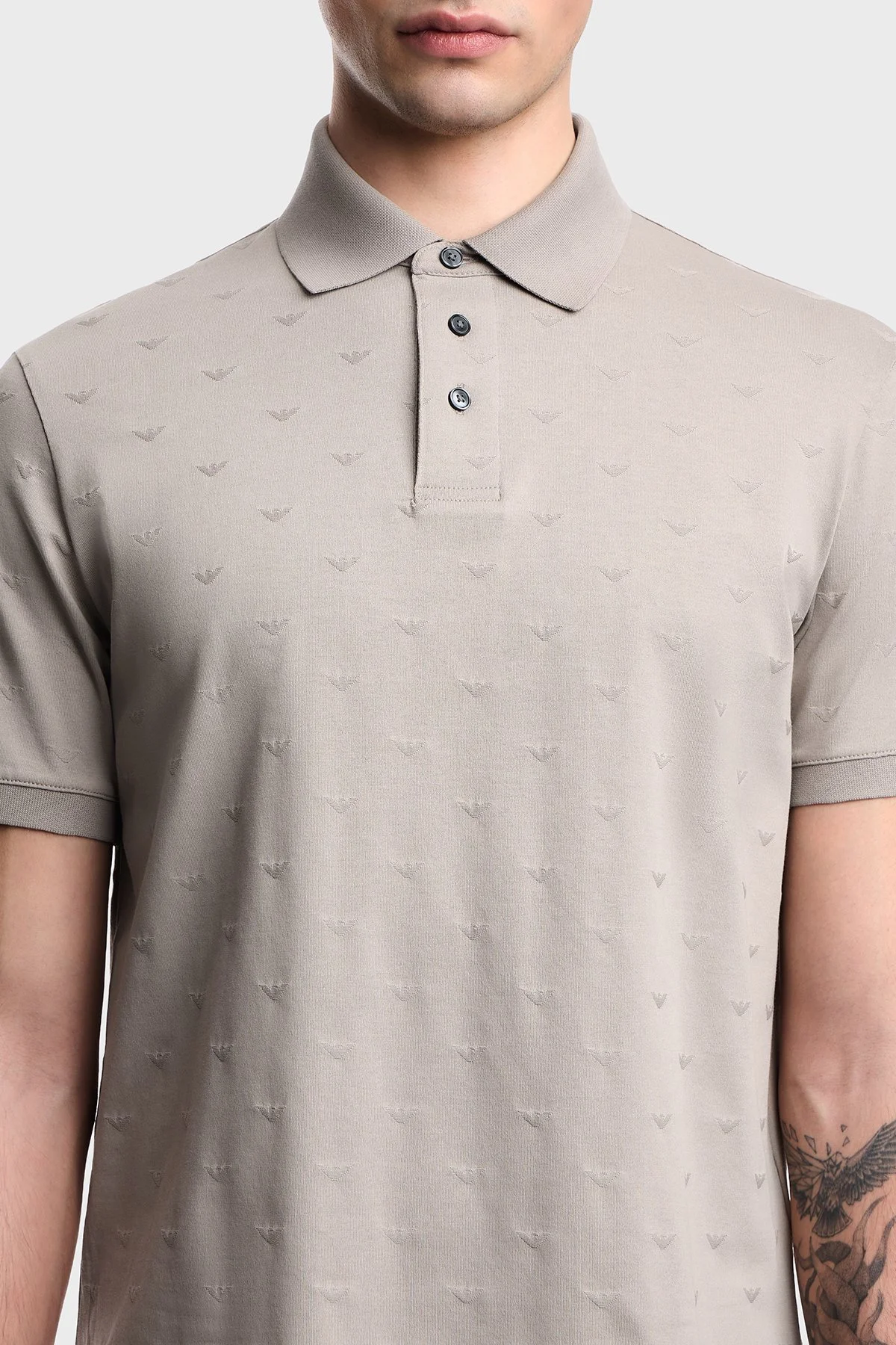 Emporio Armani Tamamı Logolu Pamuklu Slim Fit Düğmeli Erkek Polo EM004912 AF10762 F6219 GRİ - 4