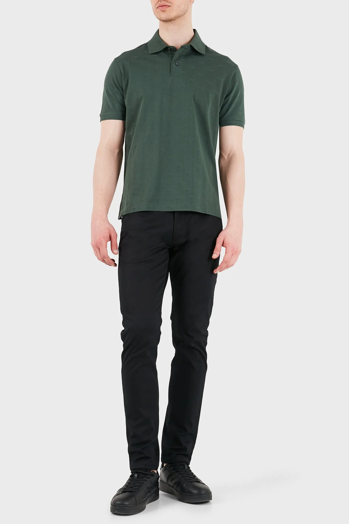 Emporio Armani Tamamı Logolu Pamuklu Slim Fit Düğmeli Erkek Polo EM004912 AF10762 F7171 HAKİ - 2