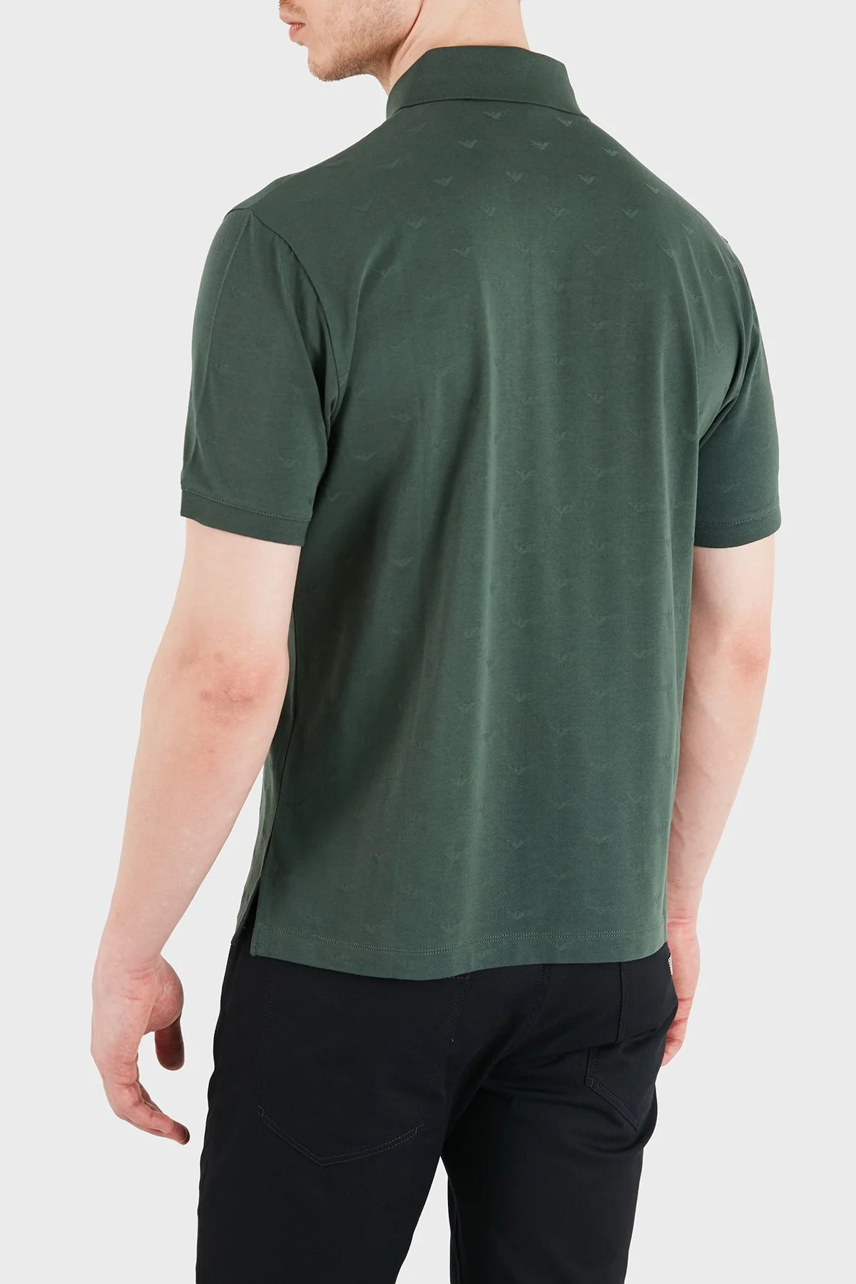 Emporio Armani Tamamı Logolu Pamuklu Slim Fit Düğmeli Erkek Polo EM004912 AF10762 F7171 HAKİ - 3