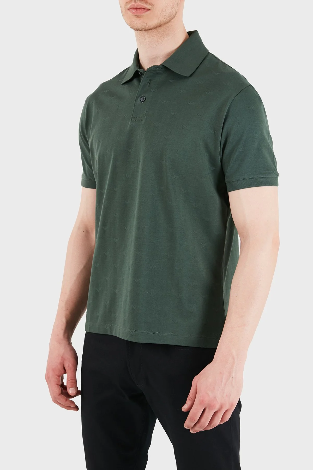 Emporio Armani Tamamı Logolu Pamuklu Slim Fit Düğmeli Erkek Polo EM004912 AF10762 F7171 HAKİ - 4