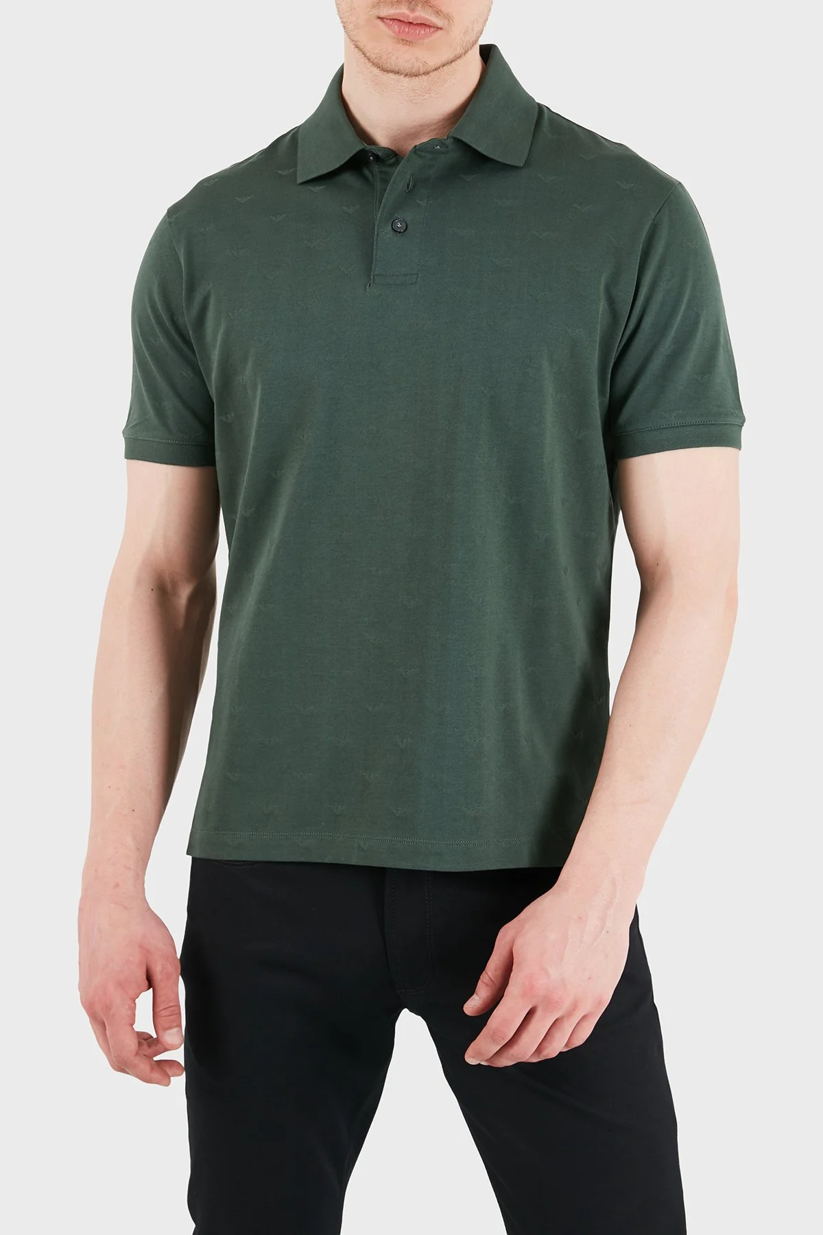 Emporio Armani Tamamı Logolu Pamuklu Slim Fit Düğmeli Erkek Polo EM004912 AF10762 F7171 HAKİ - 5