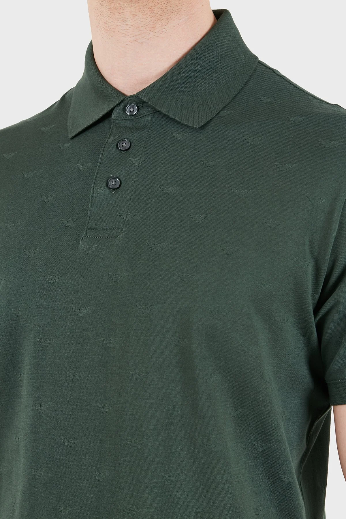 Emporio Armani Tamamı Logolu Pamuklu Slim Fit Düğmeli Erkek Polo EM004912 AF10762 F7171 HAKİ - 6