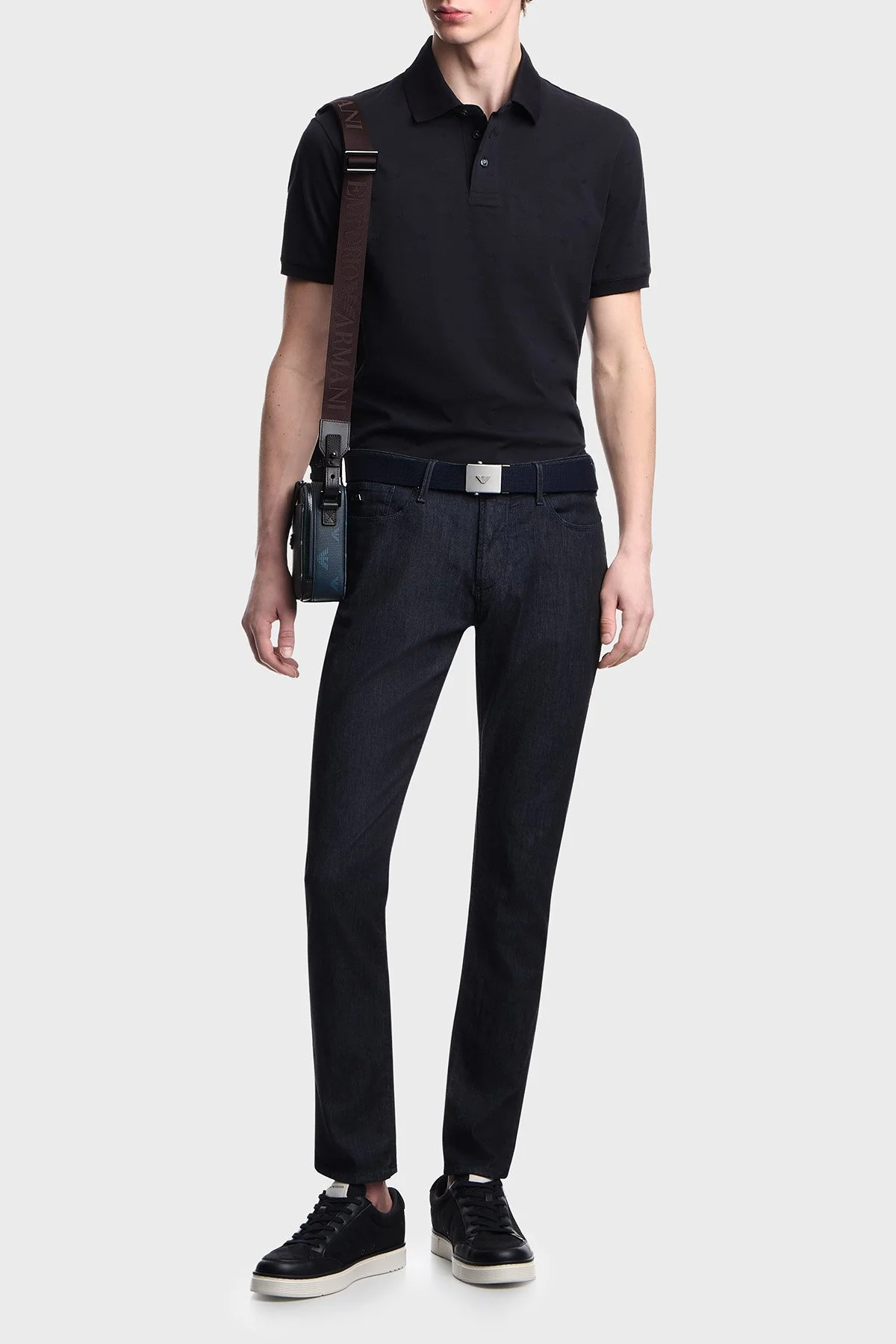 Emporio Armani Tamamı Logolu Pamuklu Slim Fit Düğmeli Erkek Polo EM004912 AF10762 FB469 LACİVERT - 2