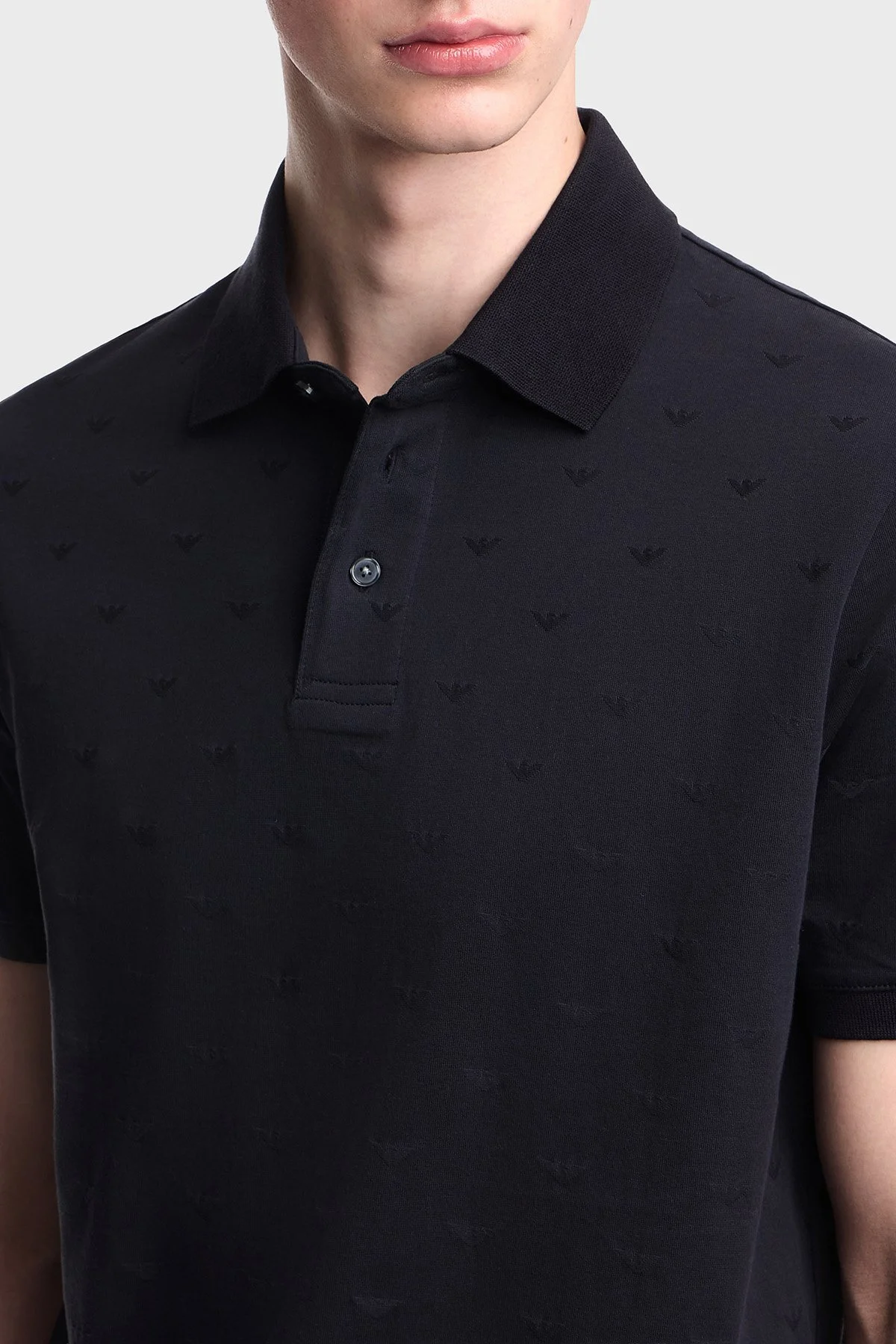 Emporio Armani Tamamı Logolu Pamuklu Slim Fit Düğmeli Erkek Polo EM004912 AF10762 FB469 LACİVERT - 4