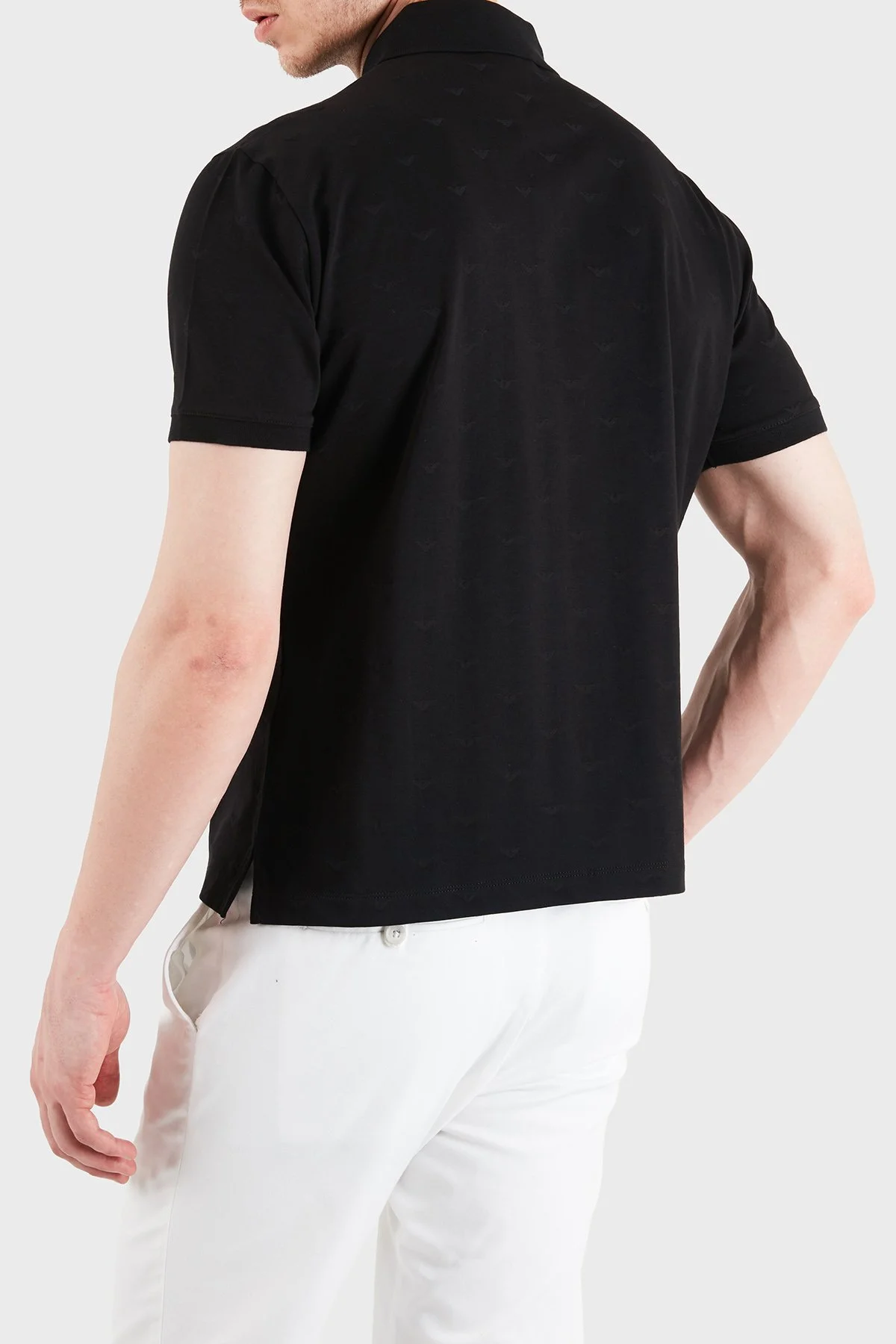 Emporio Armani Tamamı Logolu Pamuklu Slim Fit Düğmeli Erkek Polo EM004912 AF10762 FC346 SİYAH - 3