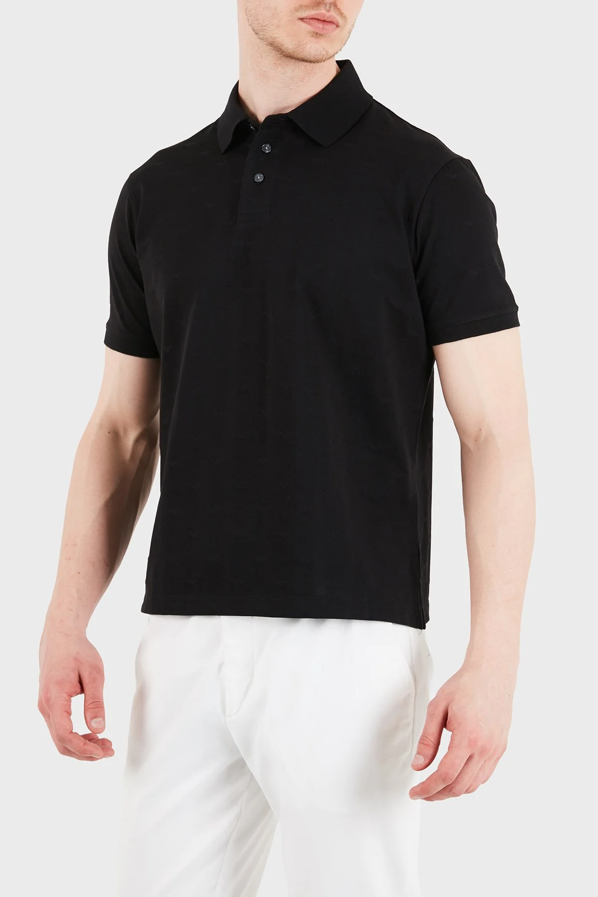 Emporio Armani Tamamı Logolu Pamuklu Slim Fit Düğmeli Erkek Polo EM004912 AF10762 FC346 SİYAH - 4