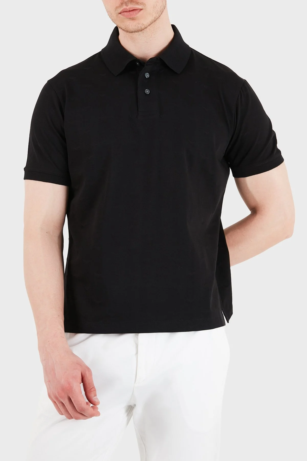 Emporio Armani Tamamı Logolu Pamuklu Slim Fit Düğmeli Erkek Polo EM004912 AF10762 FC346 SİYAH - 5