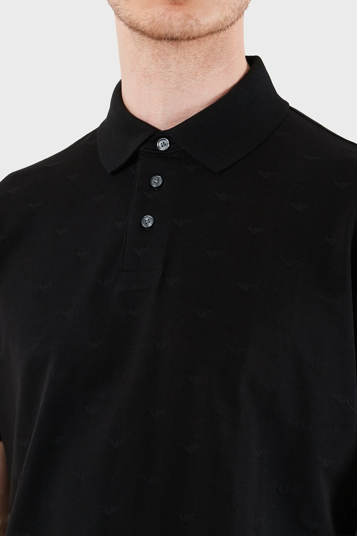 Emporio Armani Tamamı Logolu Pamuklu Slim Fit Düğmeli Erkek Polo EM004912 AF10762 FC346 SİYAH - 7