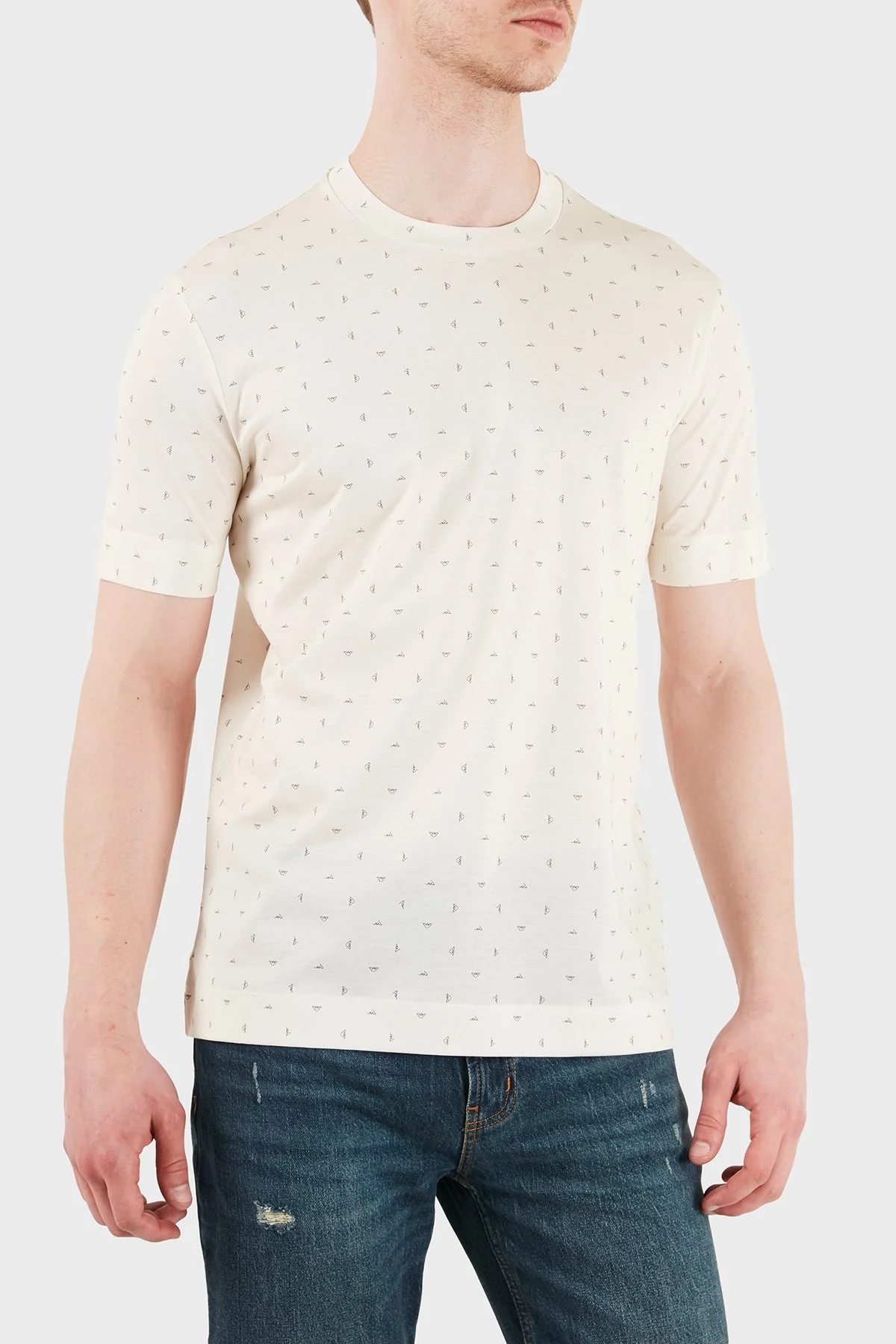 Emporio Armani Tamamı Logolu Regular Fit Bisiklet Yaka Erkek T Shirt EM005270 AF24857 F1198 EKRU - 3