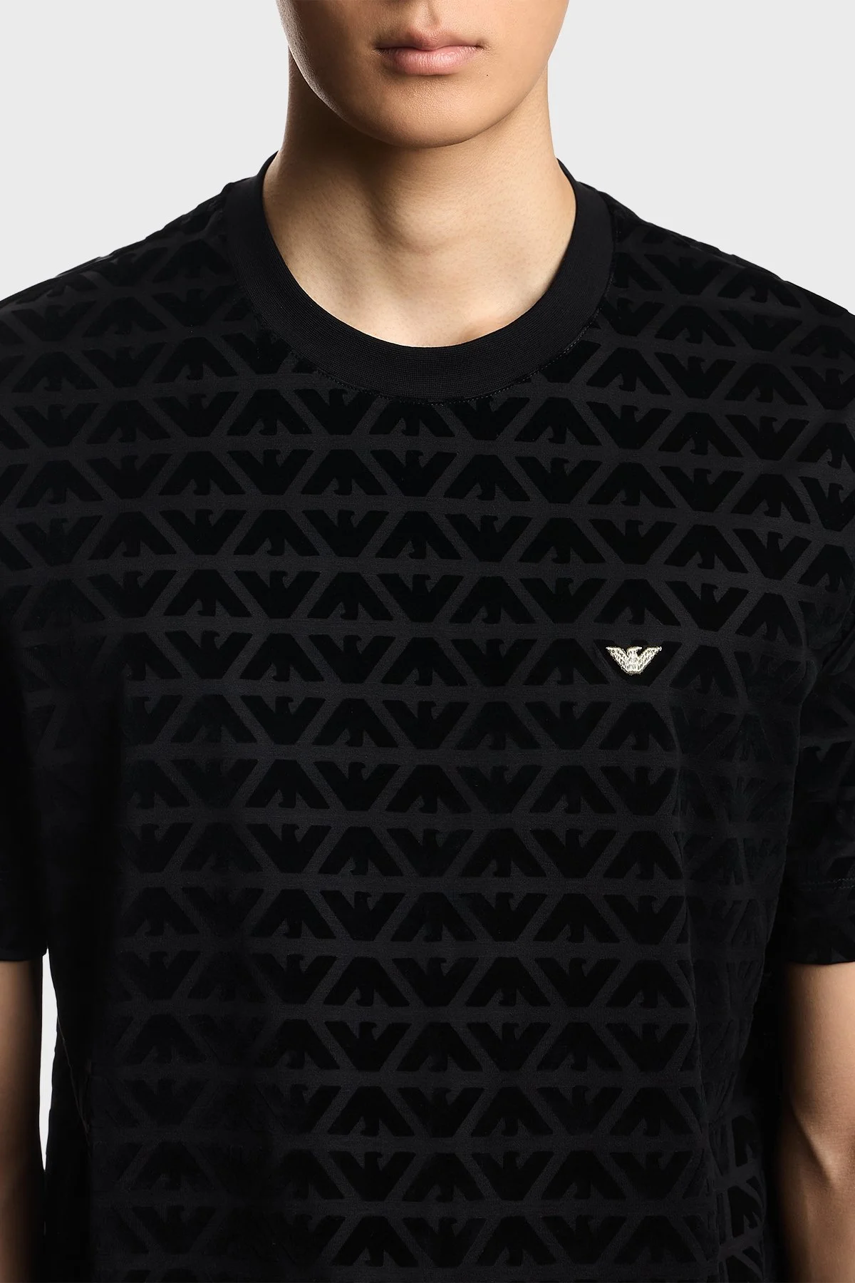 Emporio Armani Tamamı Logolu Regular Fit Bisiklet Yaka Erkek T Shirt EM005343 AF10017 FC307 SİYAH - 4