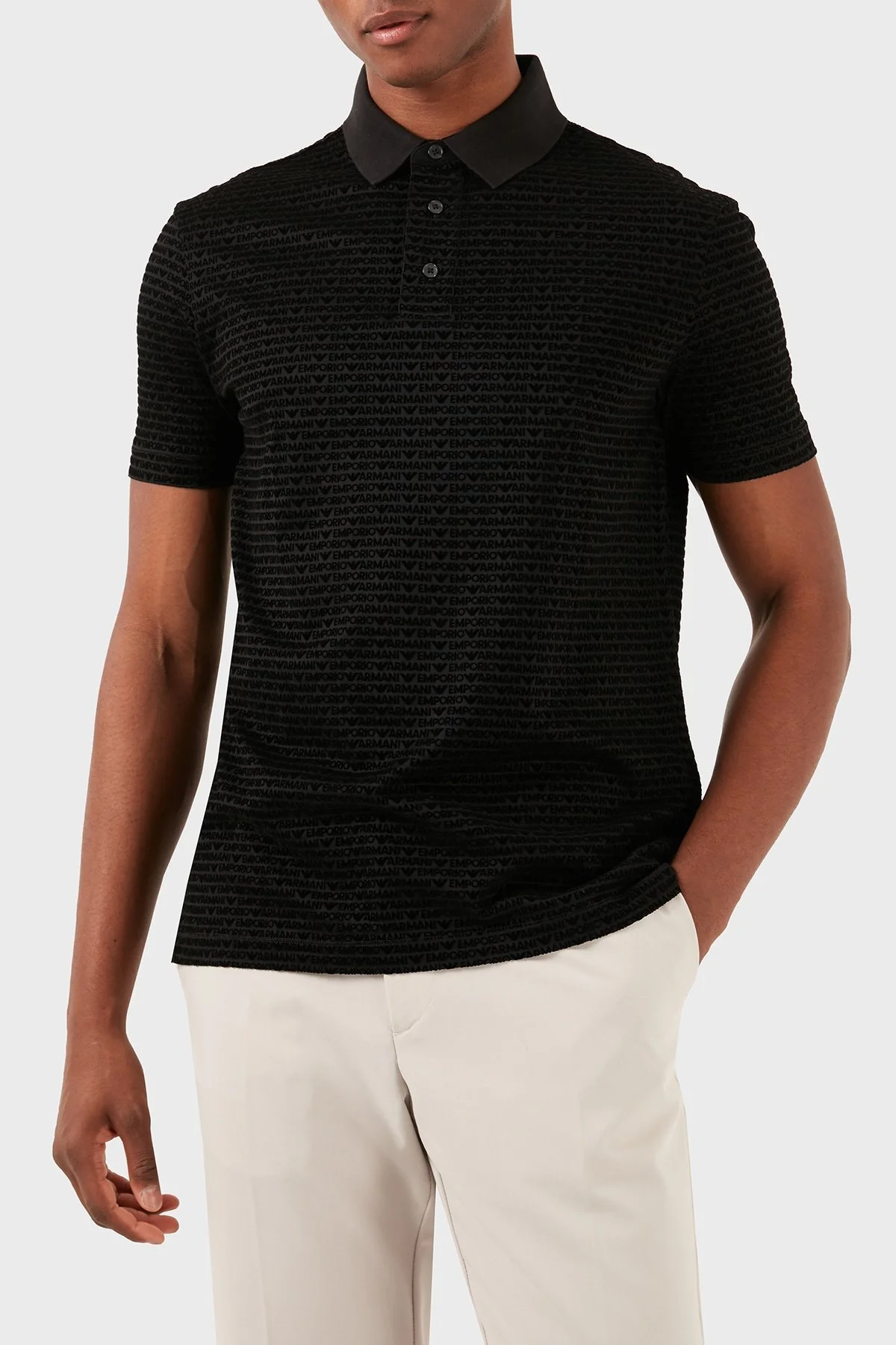Emporio Armani Tamamı Logolu Regular Fit Erkek Polo Yaka T Shirt 3D1FS0 1JUVZ 0999 SİYAH - 1