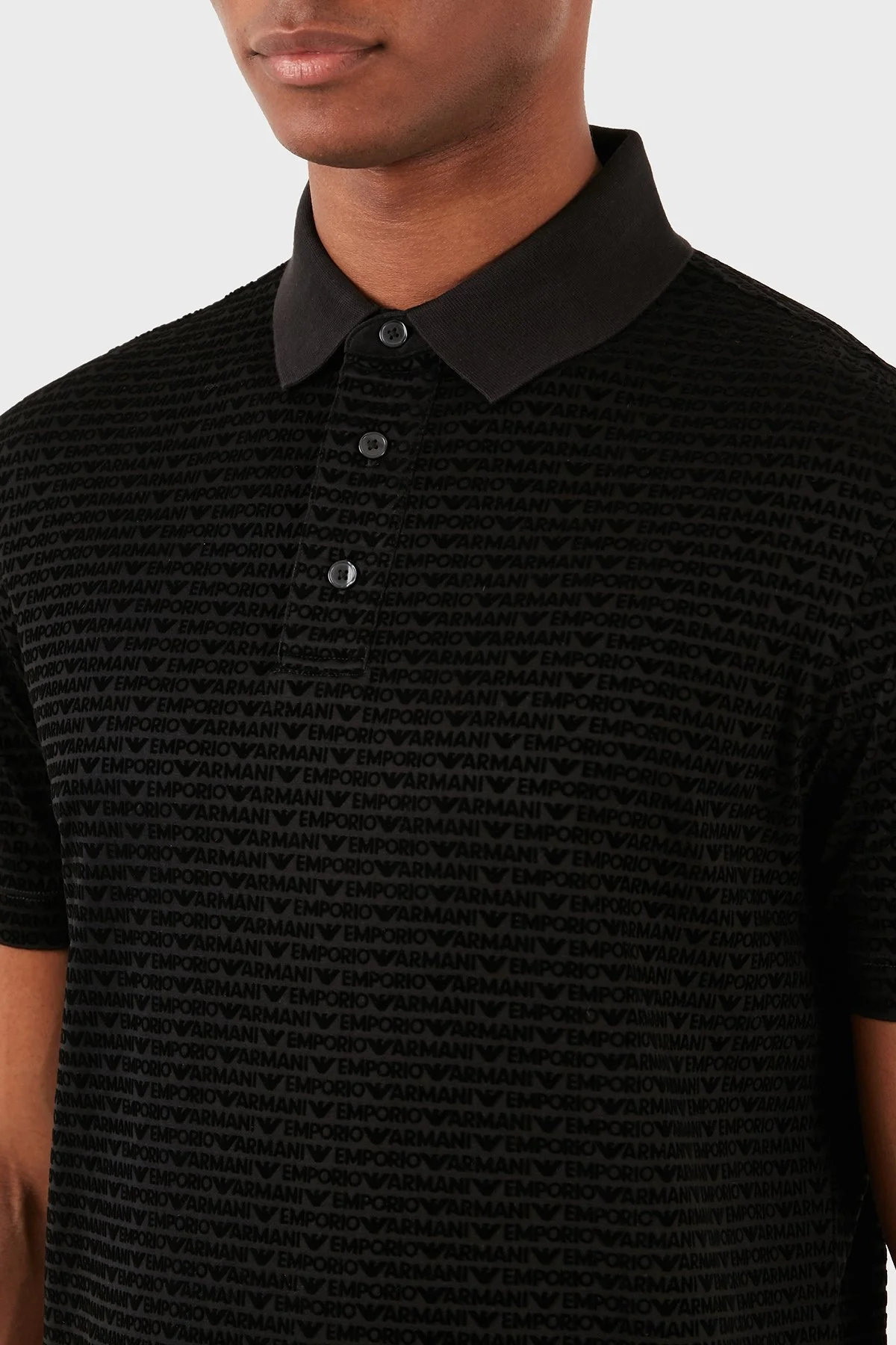 Emporio Armani Tamamı Logolu Regular Fit Erkek Polo Yaka T Shirt 3D1FS0 1JUVZ 0999 SİYAH - 4