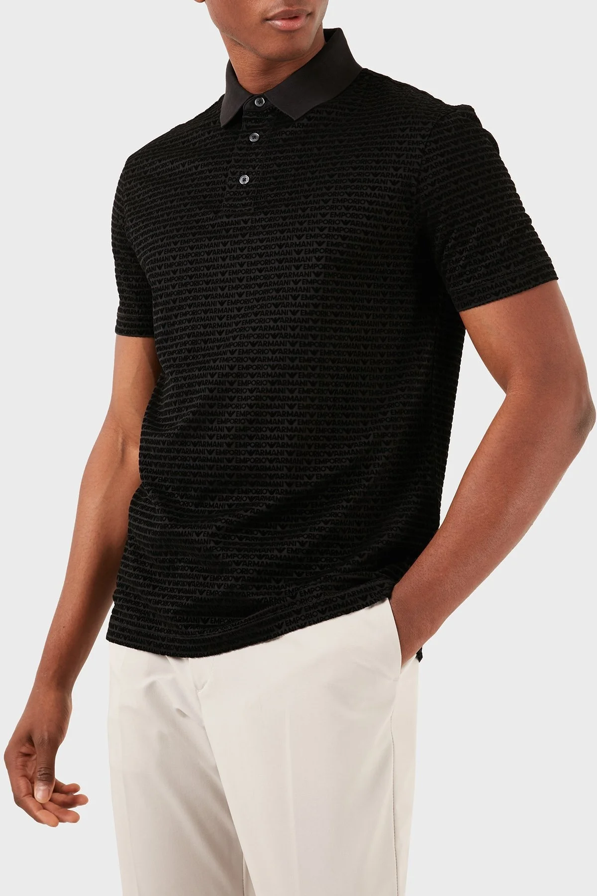Emporio Armani Tamamı Logolu Regular Fit Erkek Polo Yaka T Shirt 3D1FS0 1JUVZ 0999 SİYAH - 5