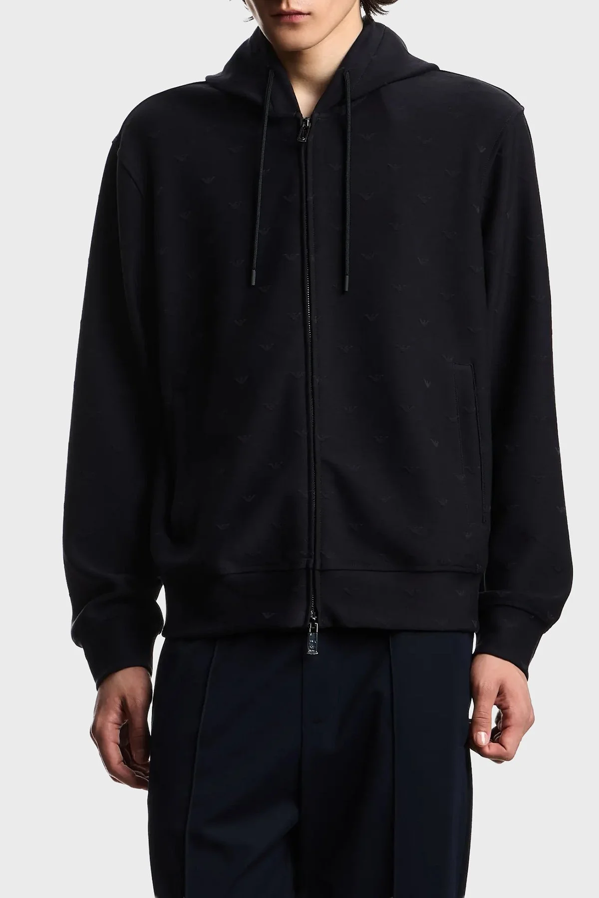 Emporio Armani Tamamı Logolu Regular Fit Kapüşonlu Fermuarlı Erkek Sweat EM004867 AF13700 FB469 LACİVERT - 1