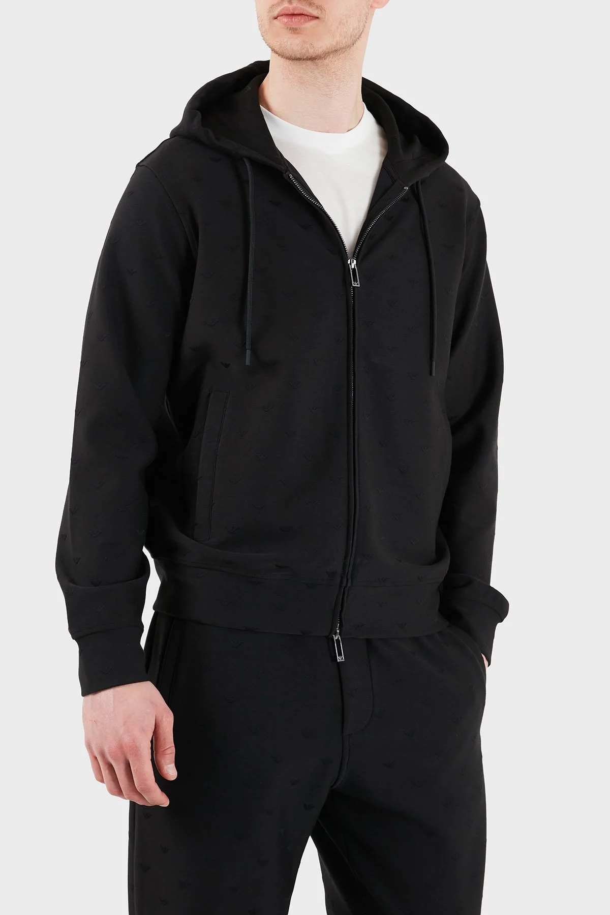 Emporio Armani Tamamı Logolu Regular Fit Kapüşonlu Fermuarlı Erkek Sweat EM004867 AF13700 FC322 SİYAH - 4
