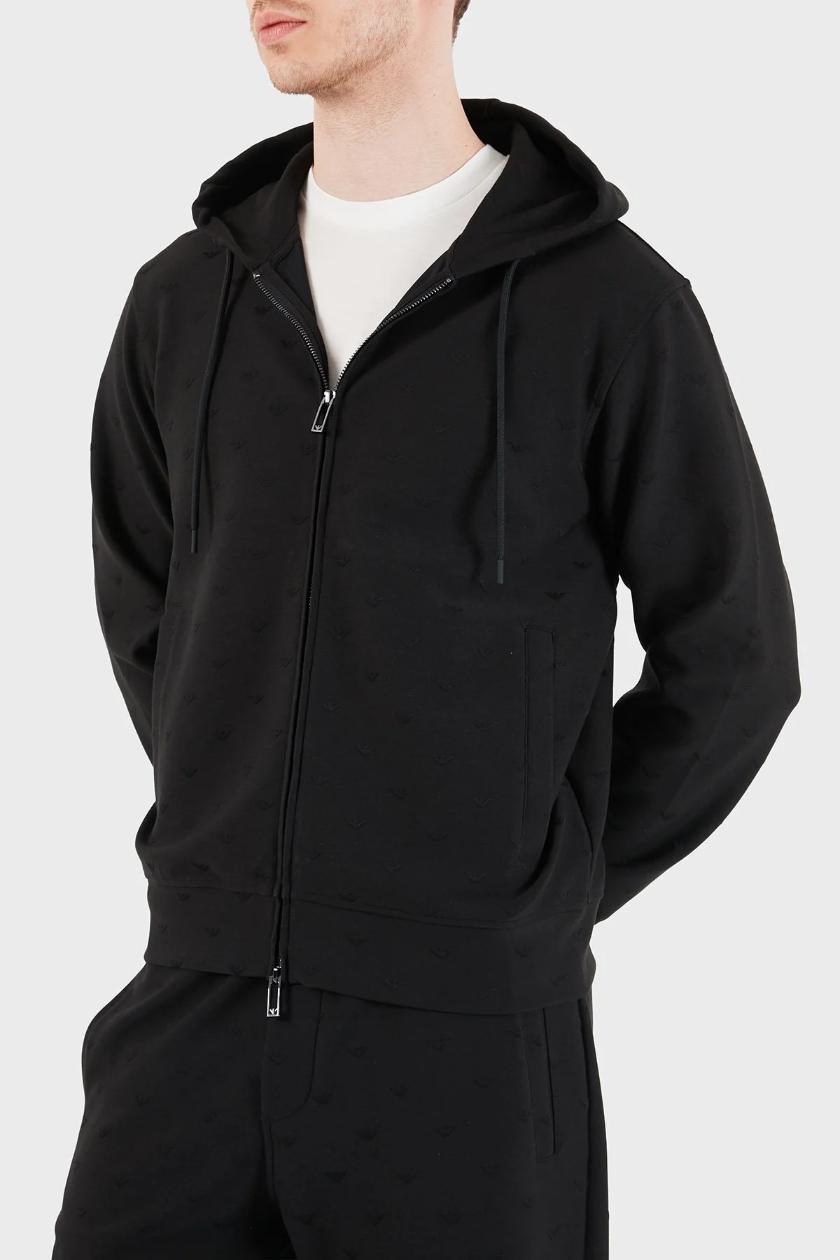Emporio Armani Tamamı Logolu Regular Fit Kapüşonlu Fermuarlı Erkek Sweat EM004867 AF13700 FC322 SİYAH - 5