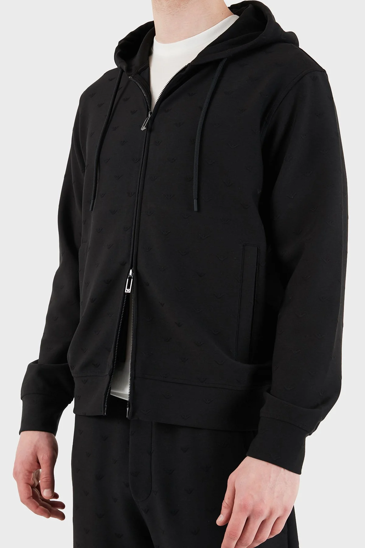 Emporio Armani Tamamı Logolu Regular Fit Kapüşonlu Fermuarlı Erkek Sweat EM004867 AF13700 FC322 SİYAH - 6