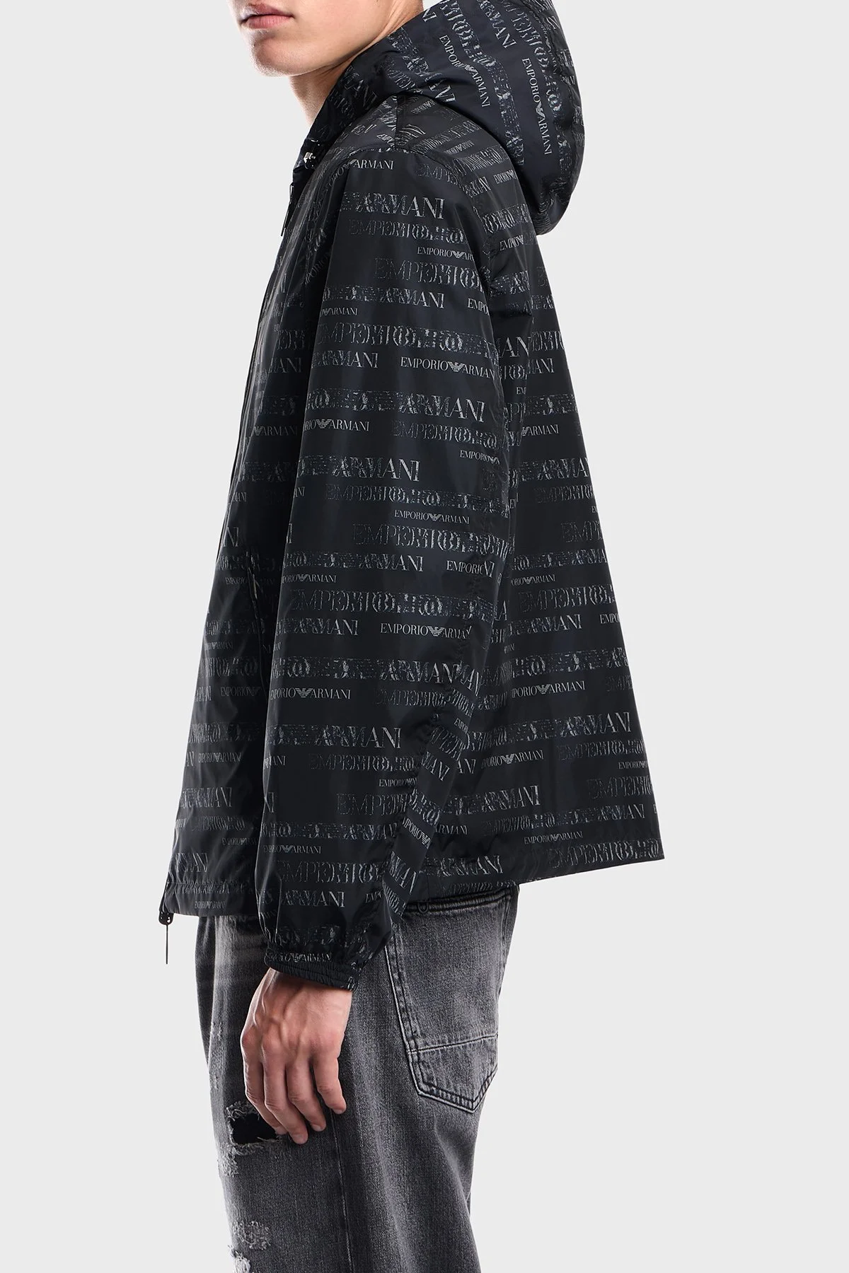 Emporio Armani Tamamı Logolu Suya Dayanıklı Kapüşonlu Erkek Ceket EM006751 AF12021 FB516 Lacivert - 3