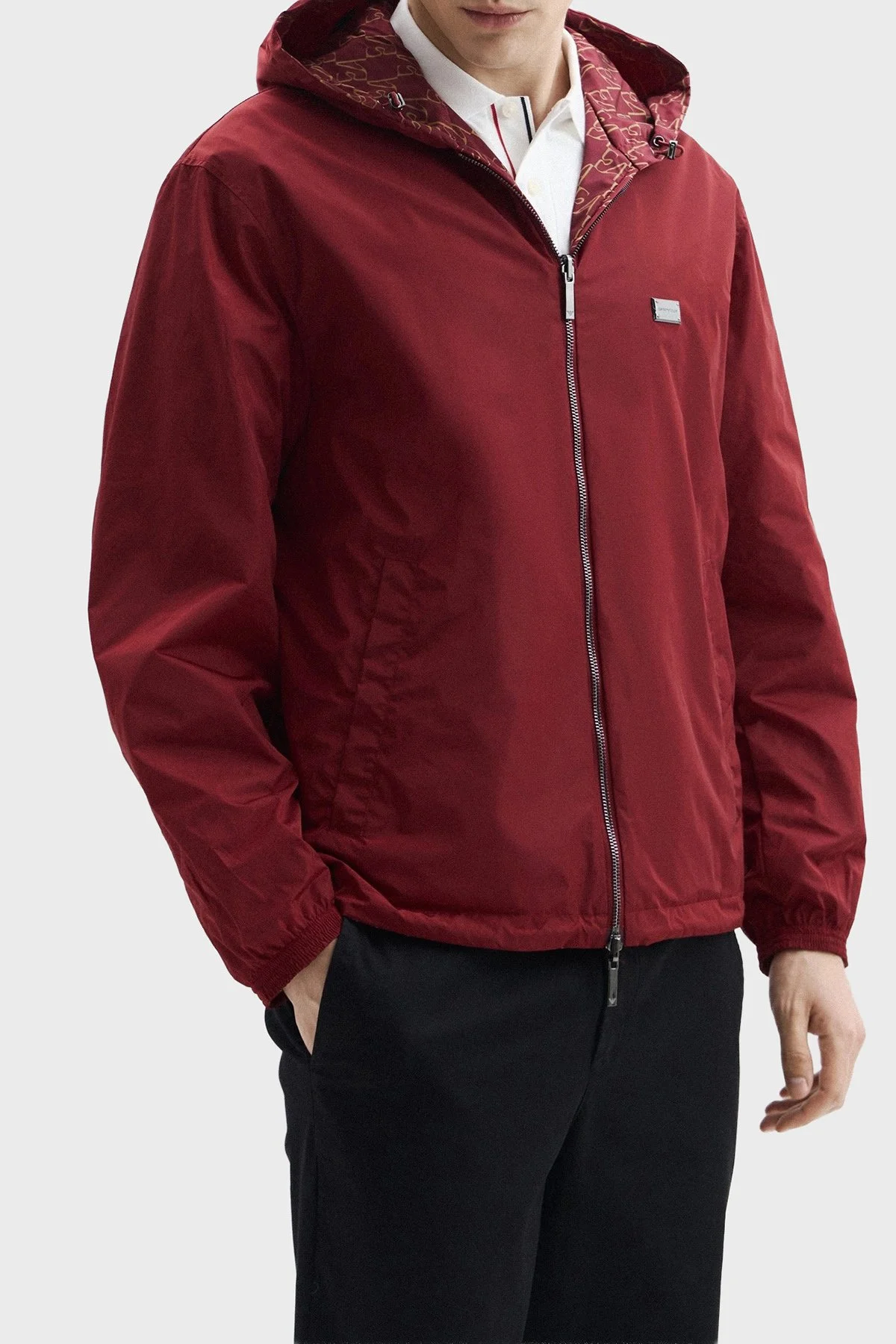 Emporio Armani Tamamı Logolu Suya Dayanıklı Kapüşonlu Erkek Ceket EM006751 AF12021 FB518 Bordo - 4