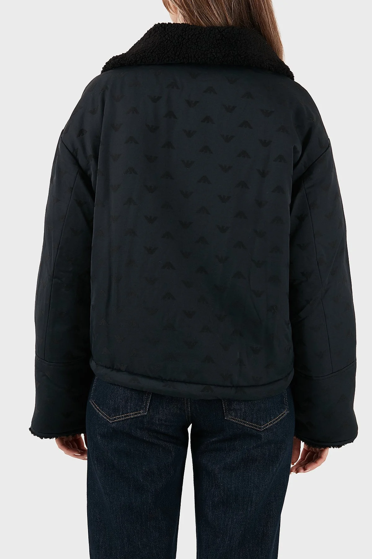 Emporio Armani Tamamı Logolu Yün Karışımlı Klasik Yaka Fermuarlı Bayan Mont EW001392 AF14362 UC001 SİYAH - 3