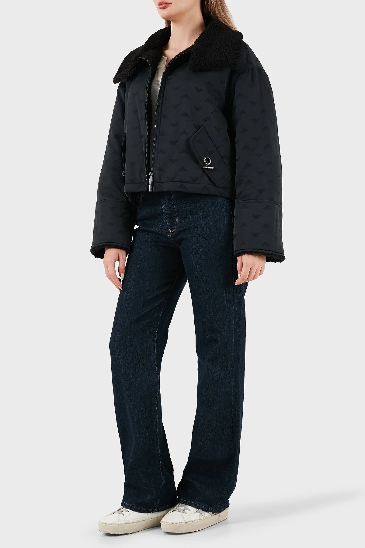 Emporio Armani Tamamı Logolu Yün Karışımlı Klasik Yaka Fermuarlı Kadın Mont EW001392 AF14362 UC001 SİYAH - 2