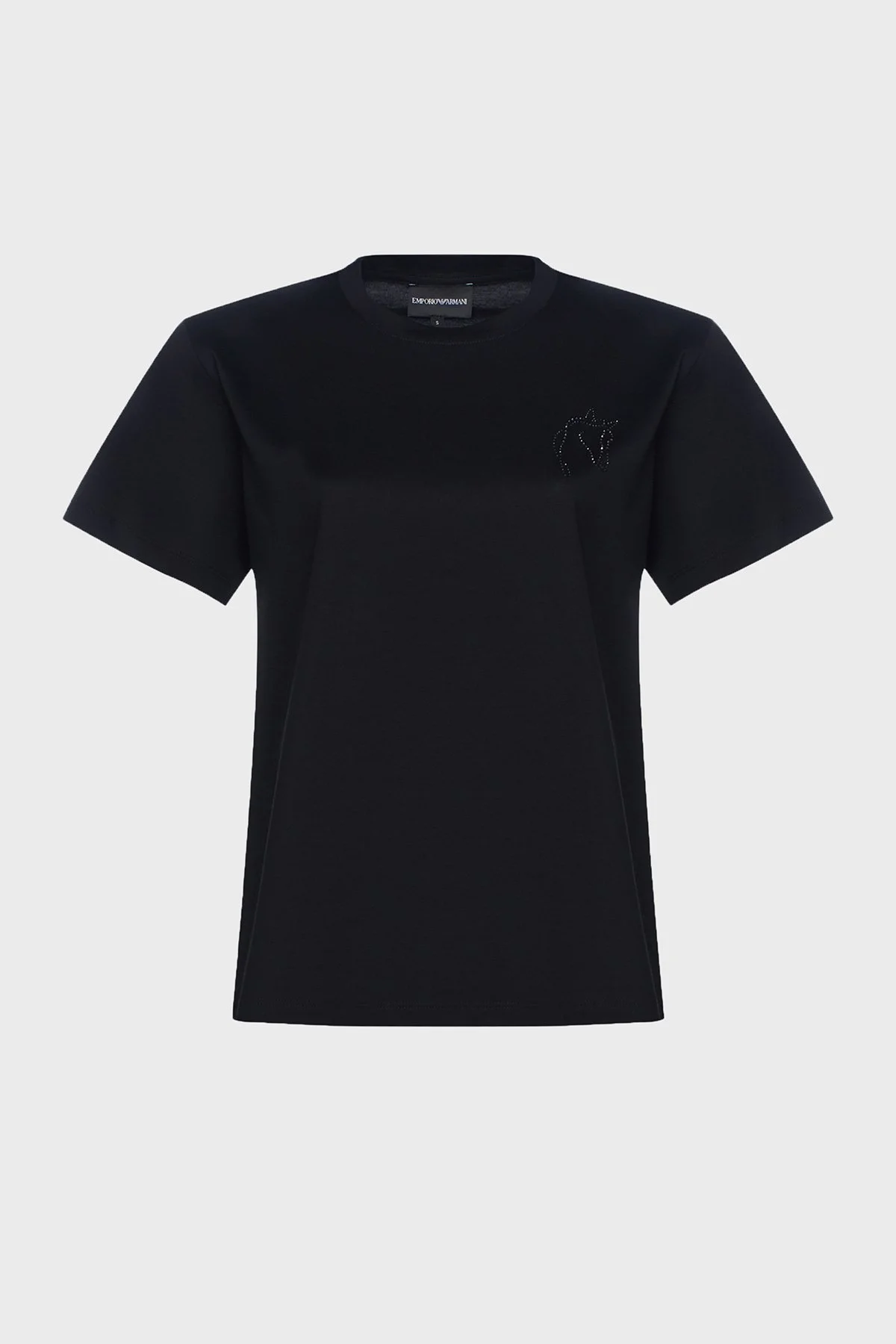 Emporio Armani Taş İşlemeli Pamuklu Jarse Slim Fit Bisiklet Yaka Bayan T Shirt EW003970 AF10003 UC001 SİYAH - 5