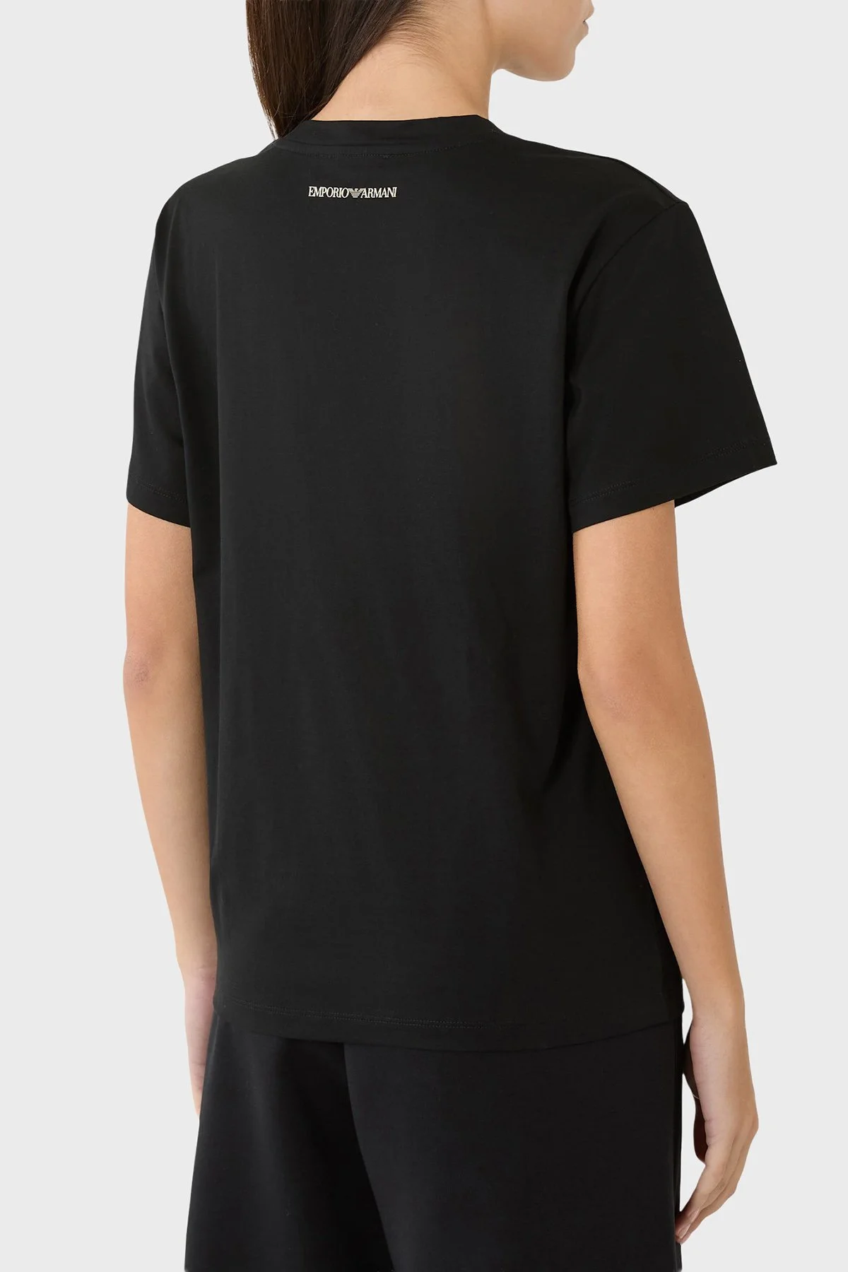 Emporio Armani Taş İşlemeli Pamuklu Jarse Slim Fit Bisiklet Yaka Kadın T Shirt EW003970 AF10003 UC001 SİYAH - 3