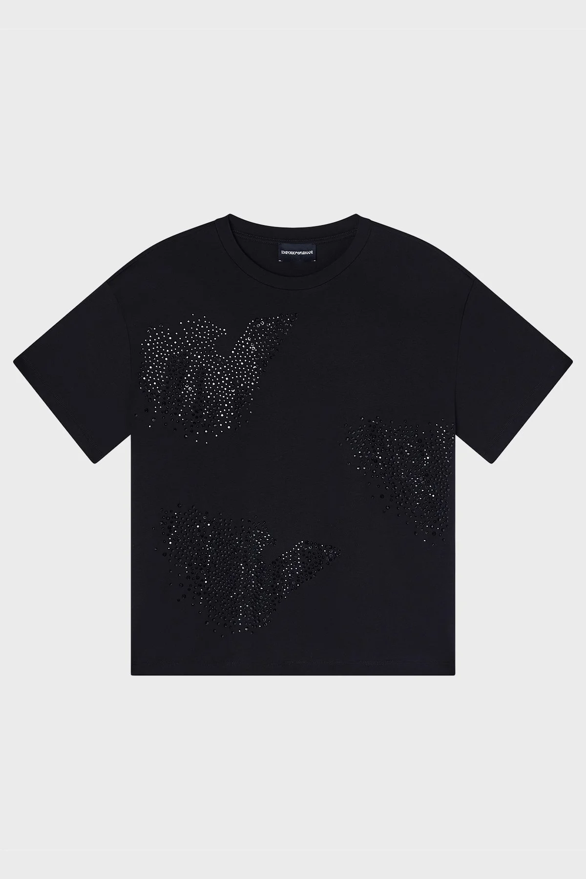 Emporio Armani Taşlı % 100 Pamuk Regular Fit Bisiklet Yaka Bayan T Shirt EW003595 AF12597 UC001 SİYAH - 5