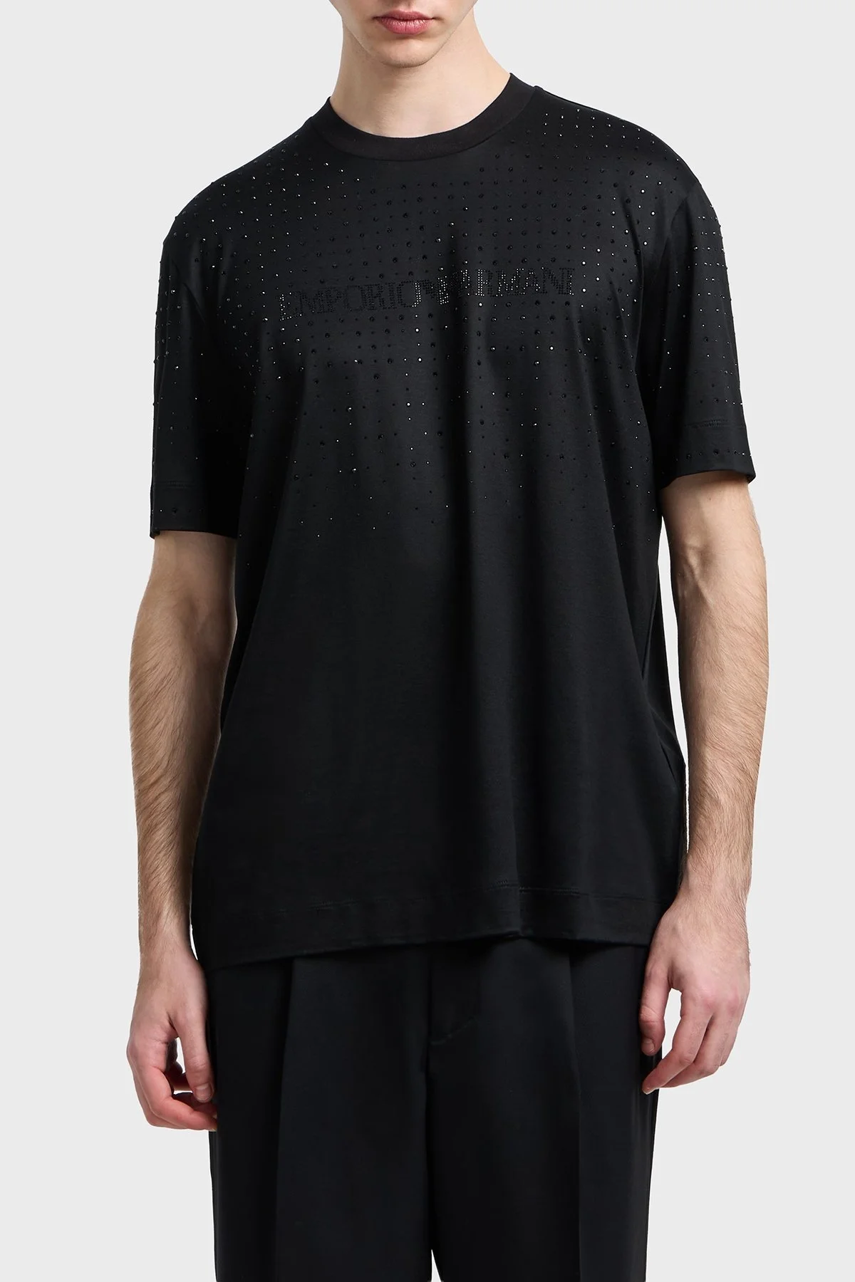 Emporio Armani Taşlı Logolu Pamuklu Regular Fit Bisiklet Yaka Erkek T Shirt EM003676 AF10761 UC001 SİYAH - 1