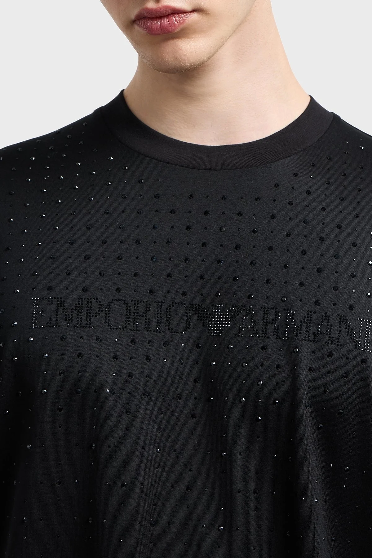 Emporio Armani Taşlı Logolu Pamuklu Regular Fit Bisiklet Yaka Erkek T Shirt EM003676 AF10761 UC001 SİYAH - 3