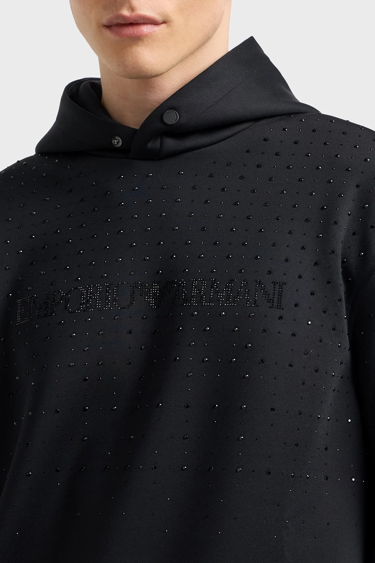 Emporio Armani Taşlı Logolu Streç Regular Fit Kapüşonlu Erkek Sweat EM003673 AF19556 UC001 SİYAH - 4