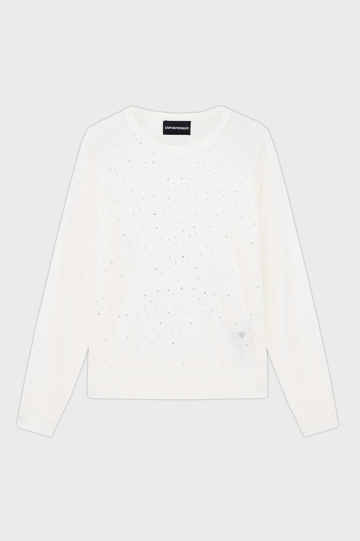 Emporio Armani Taşlı Logolu Yünlü Regular Fit Bisiklet Yaka Bayan Kazak EW001263 AF19176 F0015 BEYAZ - 5