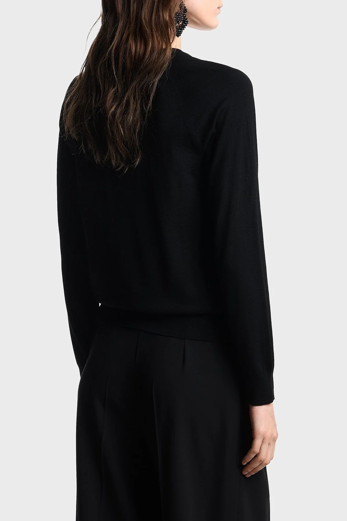 Emporio Armani Taşlı Logolu Yünlü Regular Fit Bisiklet Yaka Bayan Kazak EW001263 AF19176 FC012 SİYAH - 3