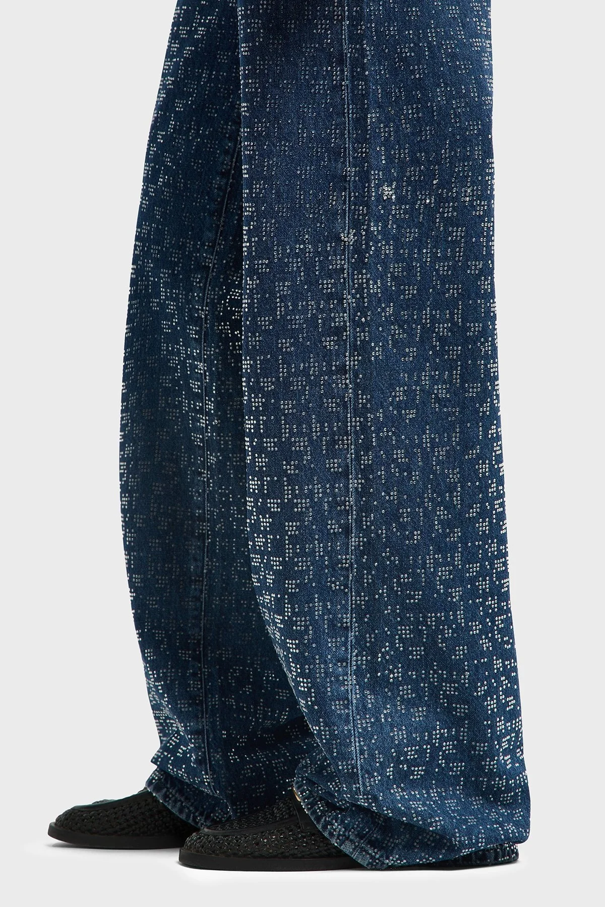 Emporio Armani Taşlı Regular Fit Yüksek Bel Geniş Paça Jeans Bayan Kot Pantolon EW001119 AF13298 MB001 LACİVERT - 10